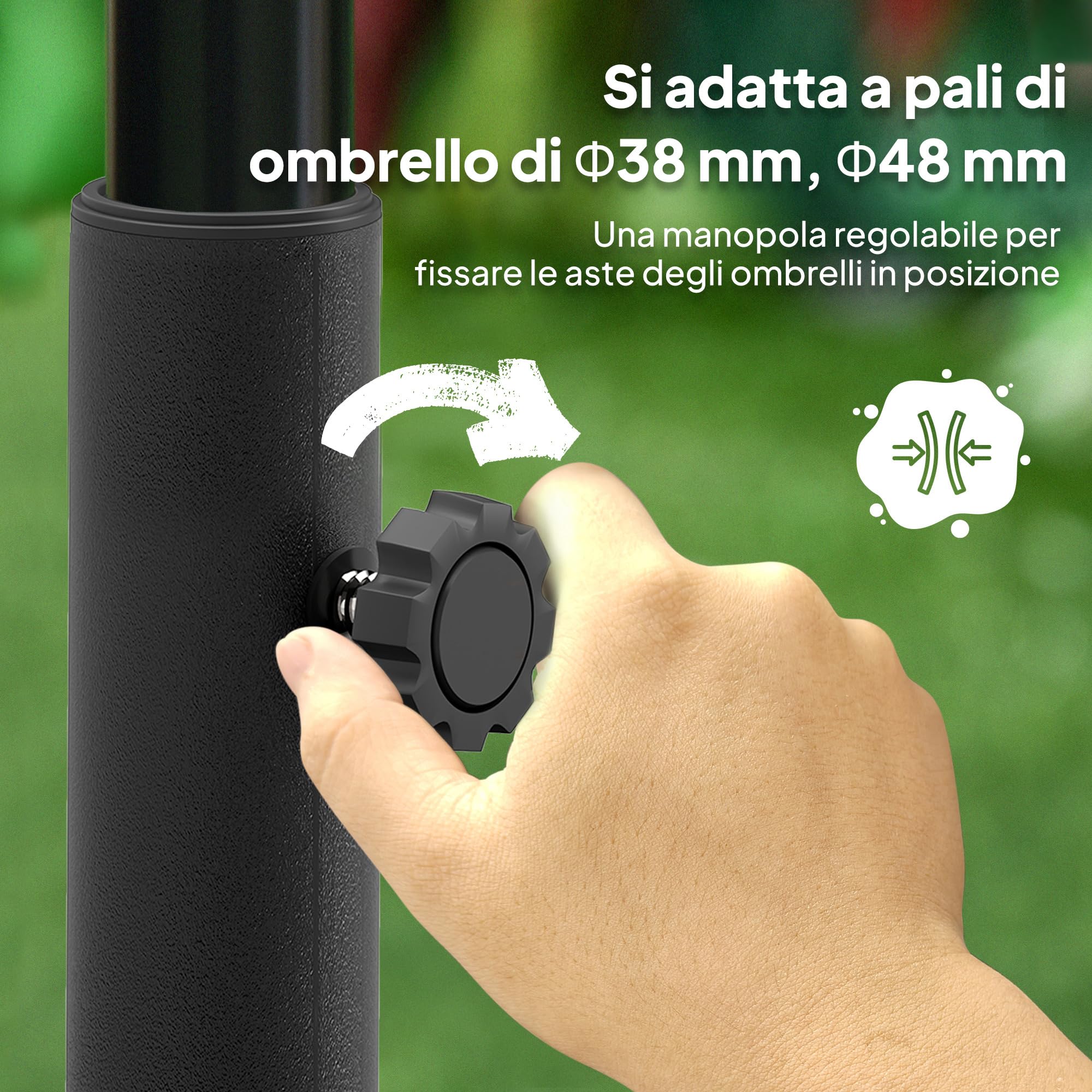 Outsunny Base per Ombrellone a Rotelle con 2 Freni, Basamento per Ombrellone in HDPE con Acqua 19kg e Sabbia a 25 kg, per Pali di Ombrelloni da Ø38/48 mm, 48x48x32.5 cm, Nero