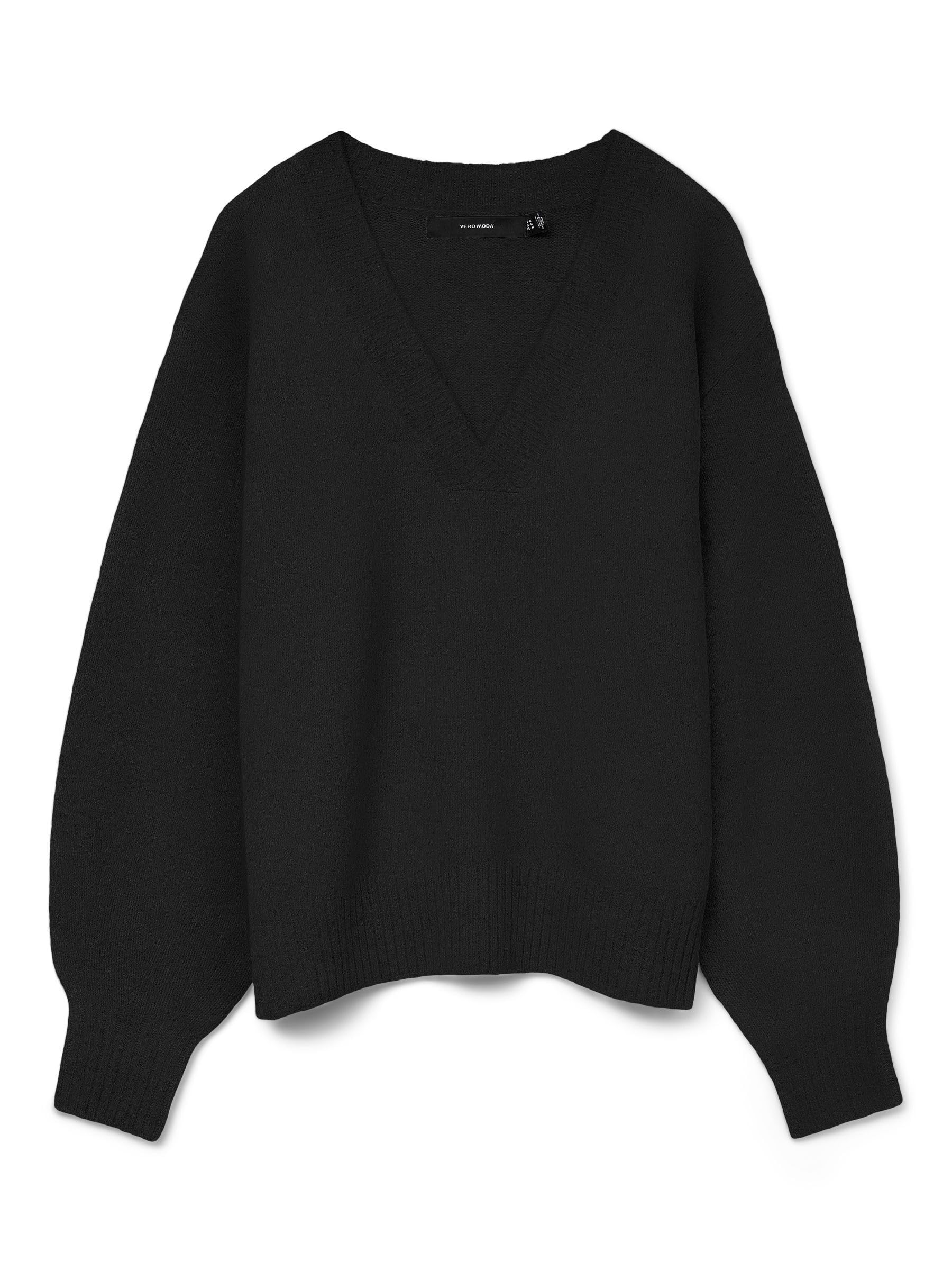 VERO MODA Vmboom LS V-Neck Pullover Noos, Black, M