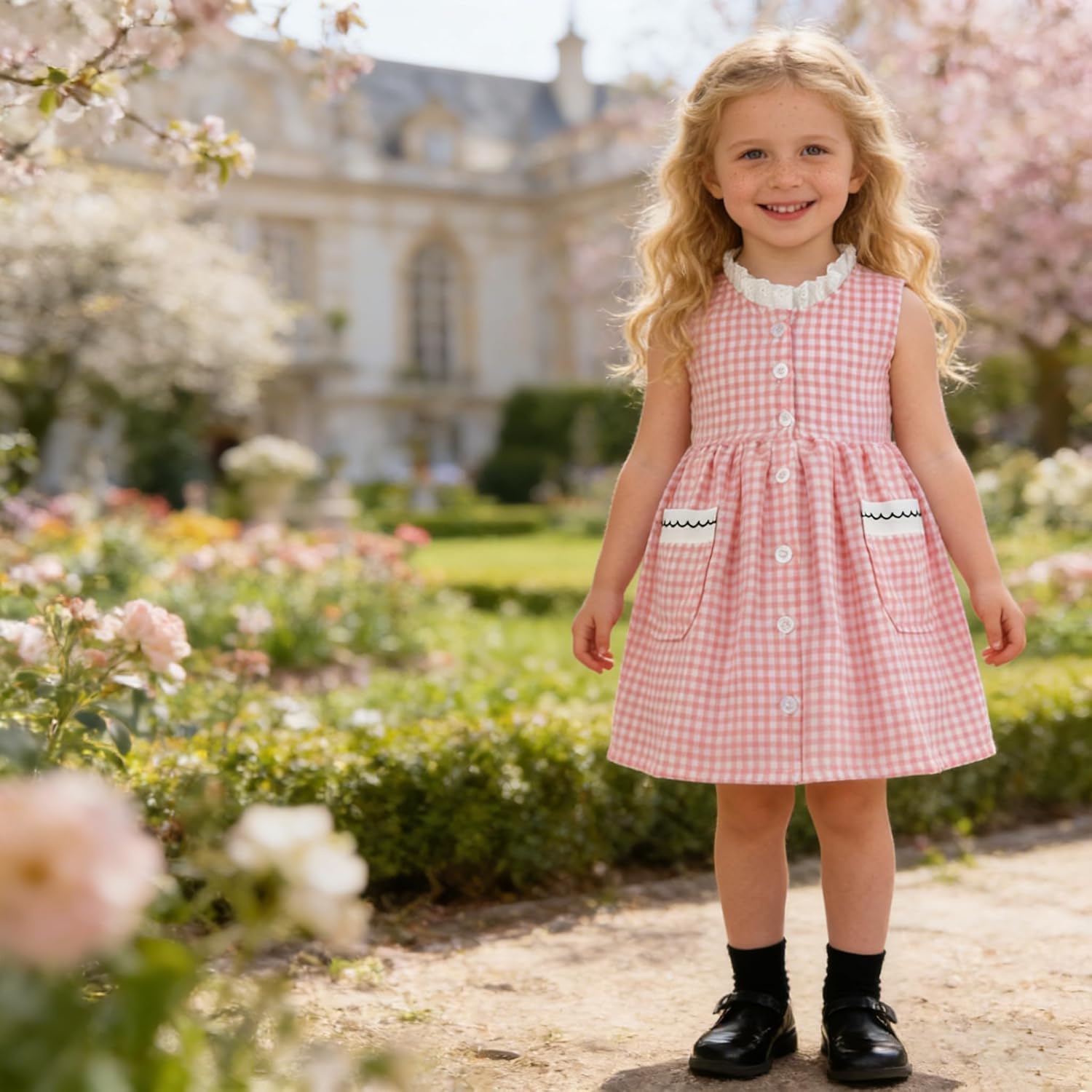 AGQT Baby Girls Plaid Dress Flutter Sleeve Gingham Spring Summer Dresses Size 6M-8T
