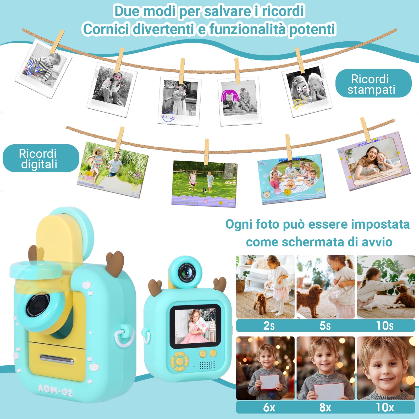 Macchina Fotografica Bambini Istantanea, ZUEOKAI 2,4" Fotocamera Istantanea Bambini con 180° Flip Obiettivo e 3 Stampa Carta, 32GB, Fotocamera con Silicone Custodia, Regalo Bambina Bambino 3-10