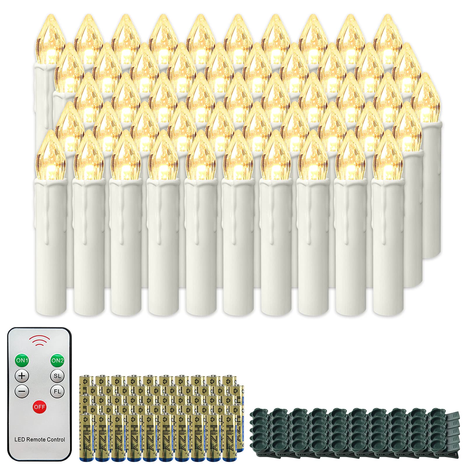 NAIZY LED Kerzen mit Fernbedienung 20 stück Warmweiß Weihnachtskerzen Flackernde Flamme Kabellose mit Batterie und Clip IP44 für Outdoor Weihnachtsdekoration, Party und Hochzeit