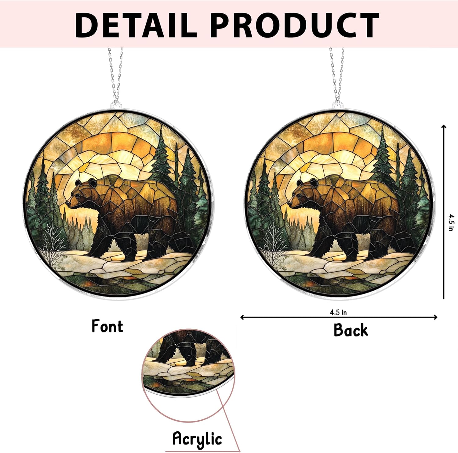 Bear Suncatcher – Grizzly Bear Window Hanging Art for Cabin Decor, Rustic Nature Wildlife Gift for Outdoors Lovers – Forest Animal Window Ornamen, Nature Lover Gift for Outdoors Enthusiastst (Sun-29) - Image 8