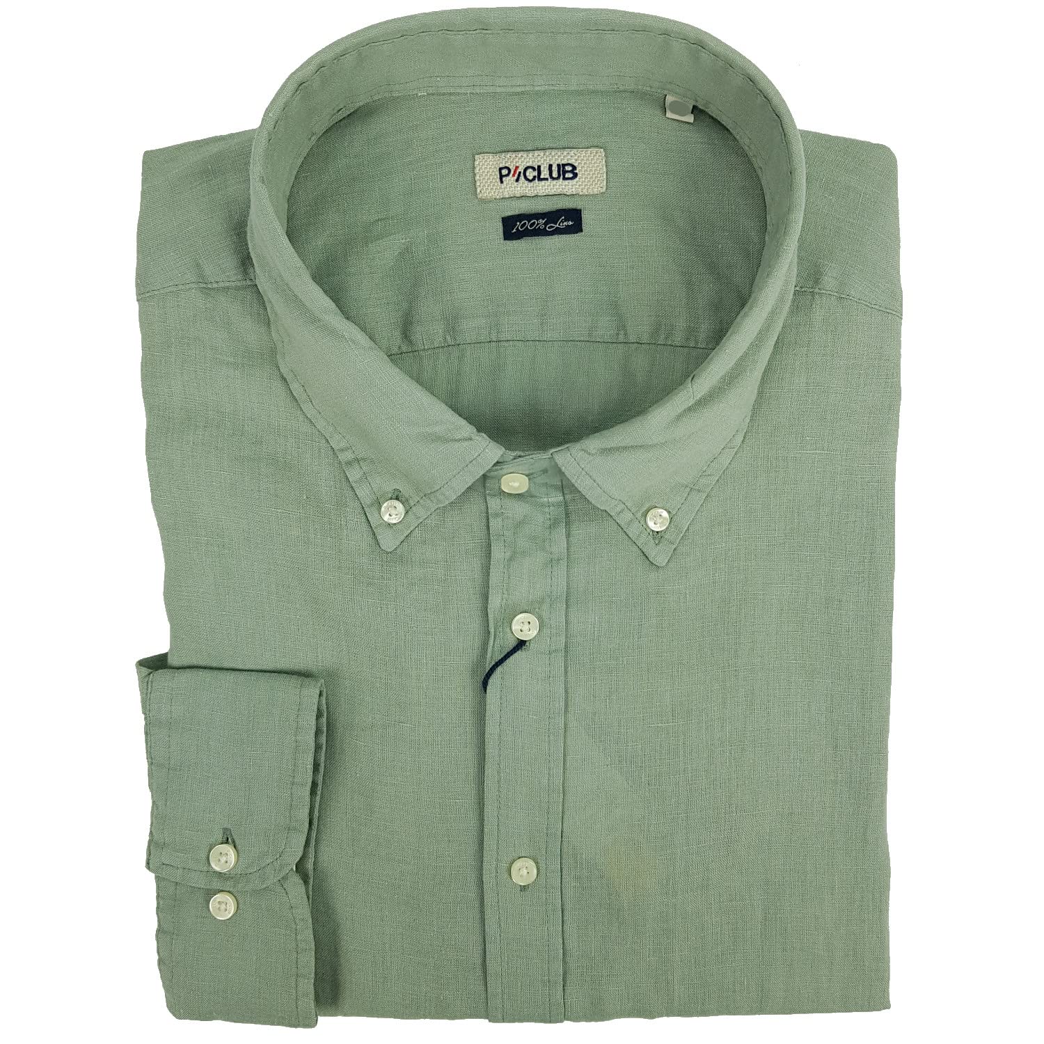 Camisa de hombre de manga larga 100% puro lino Tallas fuertes Button Down color liso 4XL 5XL 6XL, verde salvia, 3XL