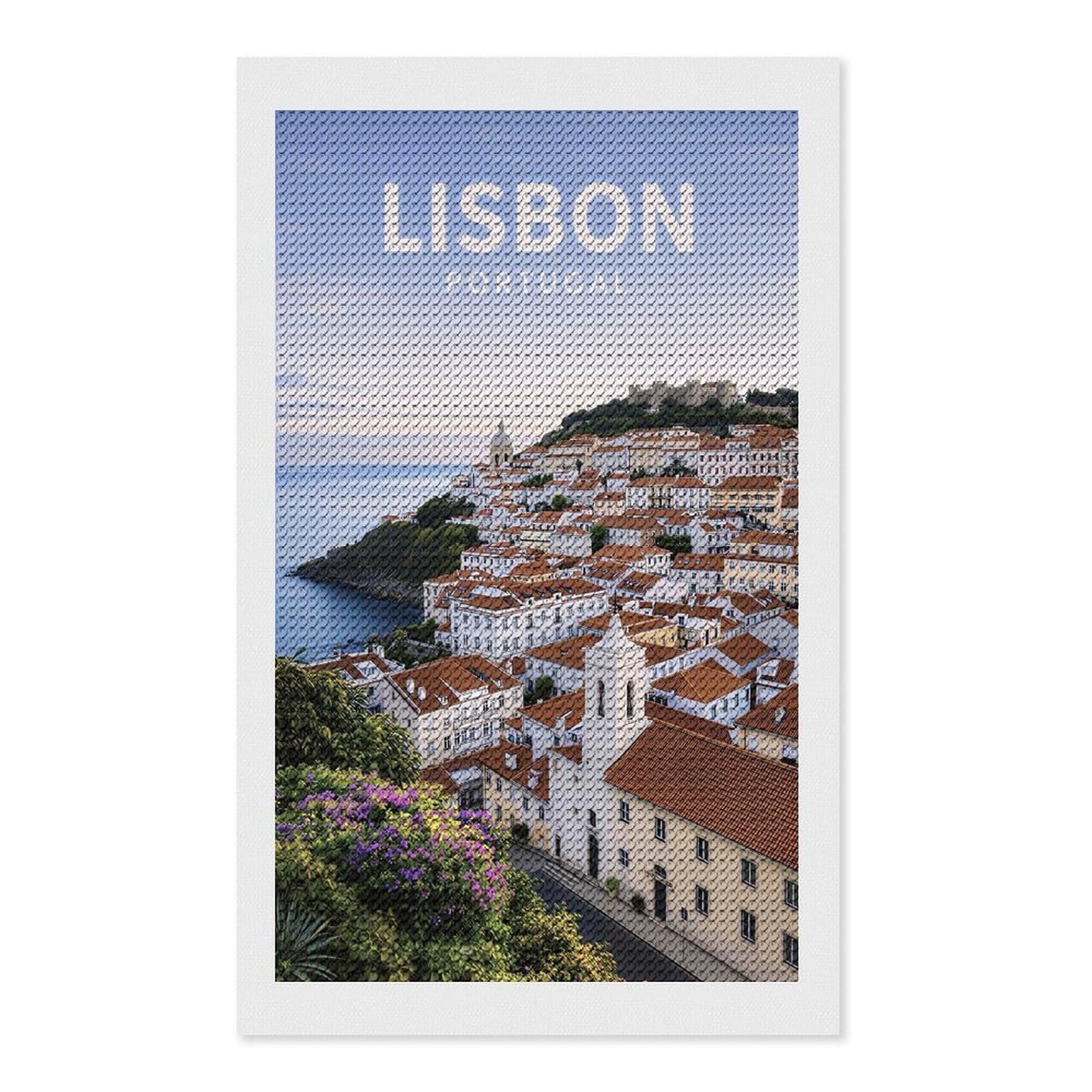 Junmoney Lisbon Portugal Cityscape Full Drill Diamond Painting Kit 12"x20", Mindful Craft Activity, Bedroom Decor, for Adults, Gift Idea