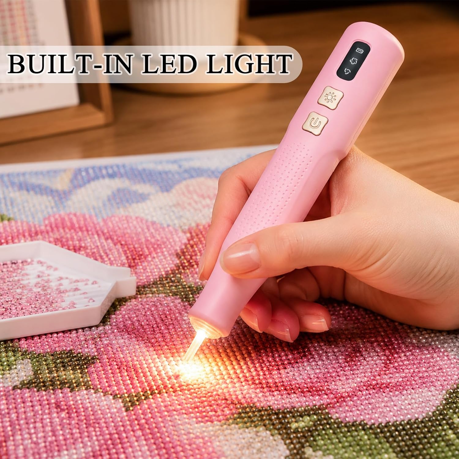 Electric Diamond Art Pen with Light, Vacuum Diamond Art Kit Painting Pen, 2 Adjustable Suction Levels, Long-Lasting DIY Kit for Diamond Painting Accessories and Tools