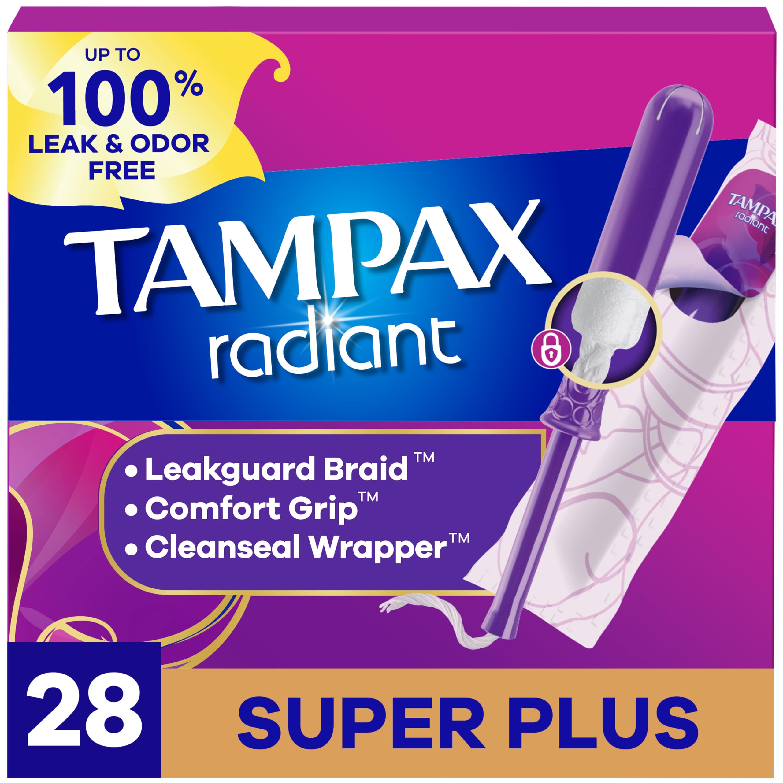 Radiant Tampons by Tampax – Super Plus, Cotton, Model Tampax Radiant 2X
