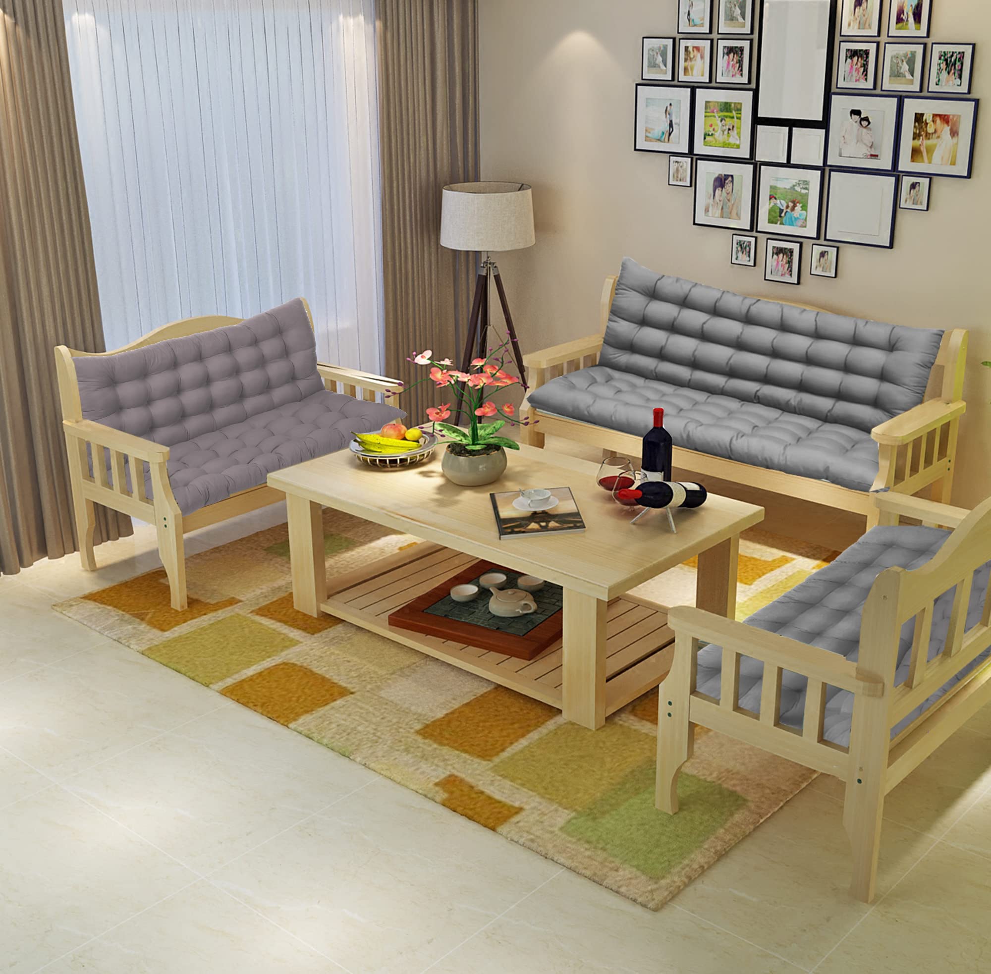 Cojín de Repuesto Grueso y Antideslizante con Respaldo para sofá, Mecedora y Muebles de Patio/Interior. Cómodo cojín para Banco de 120 x 100 x 8 cm, Color Caqui Claro.