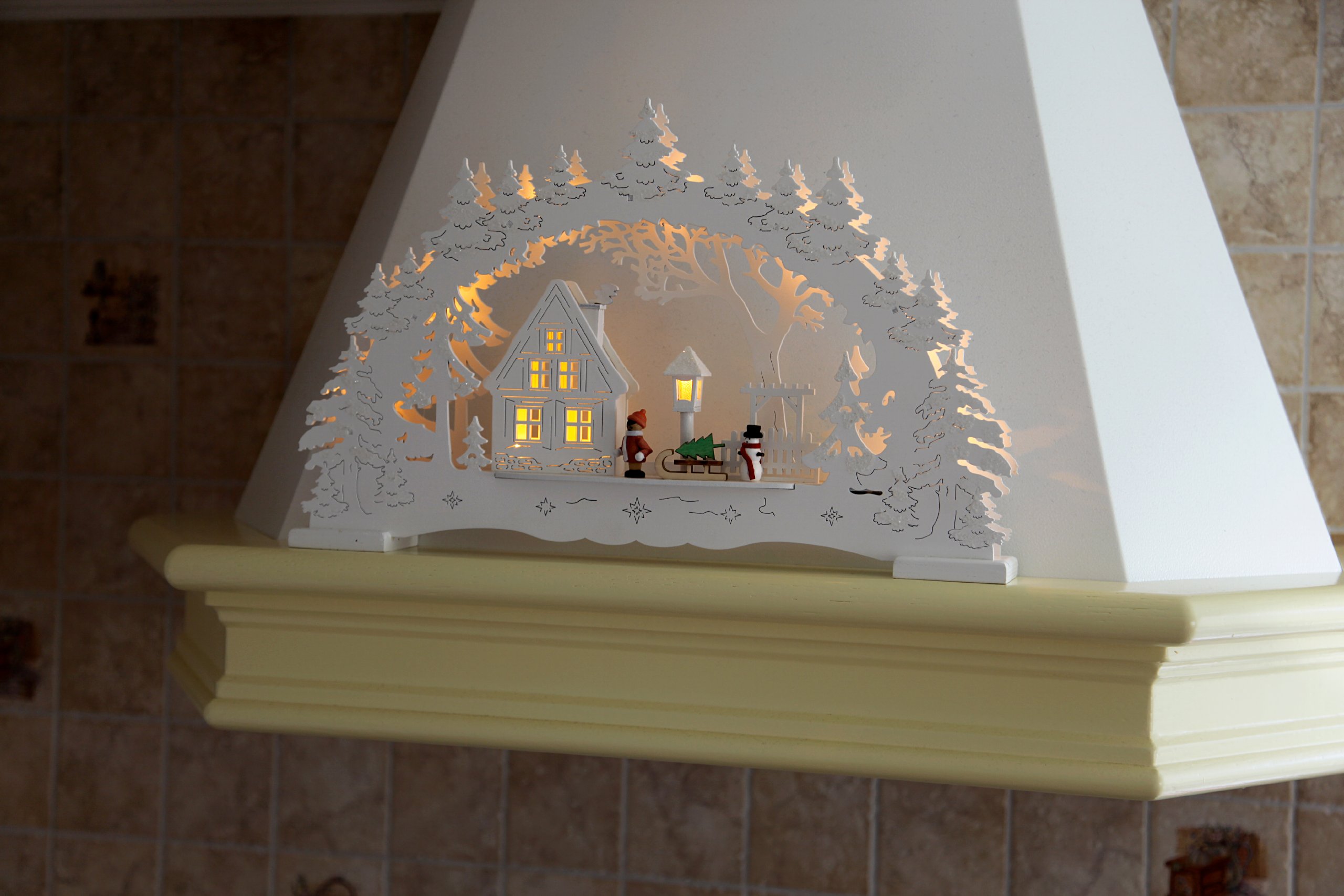 Best Season LED-Fensterleuchter "Village", 10 warm weiß LED, Material: Holz , Trafo circa 27 x 43 cm, natur 270-27