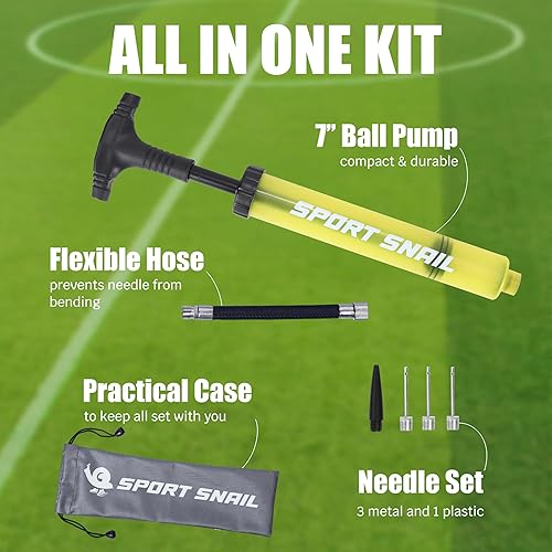 Miniatura 2 de Bomba de mano para pelotas Bomba de aire portátil con aguja de 3 piezas y estuche compacto Inflador de pelota deportiva pequeña Voleibol, fútbol