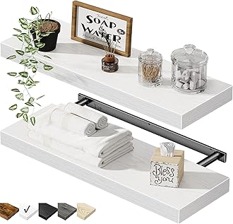 QEEIG Bathroom Floating Shelves for Wall - 15.7" Wall Mounted Shelf Over Toilet Farmhouse Home Decor Display Bookshelf Small 15.7 x 6.7 inch Set of 2, White (008-40W)