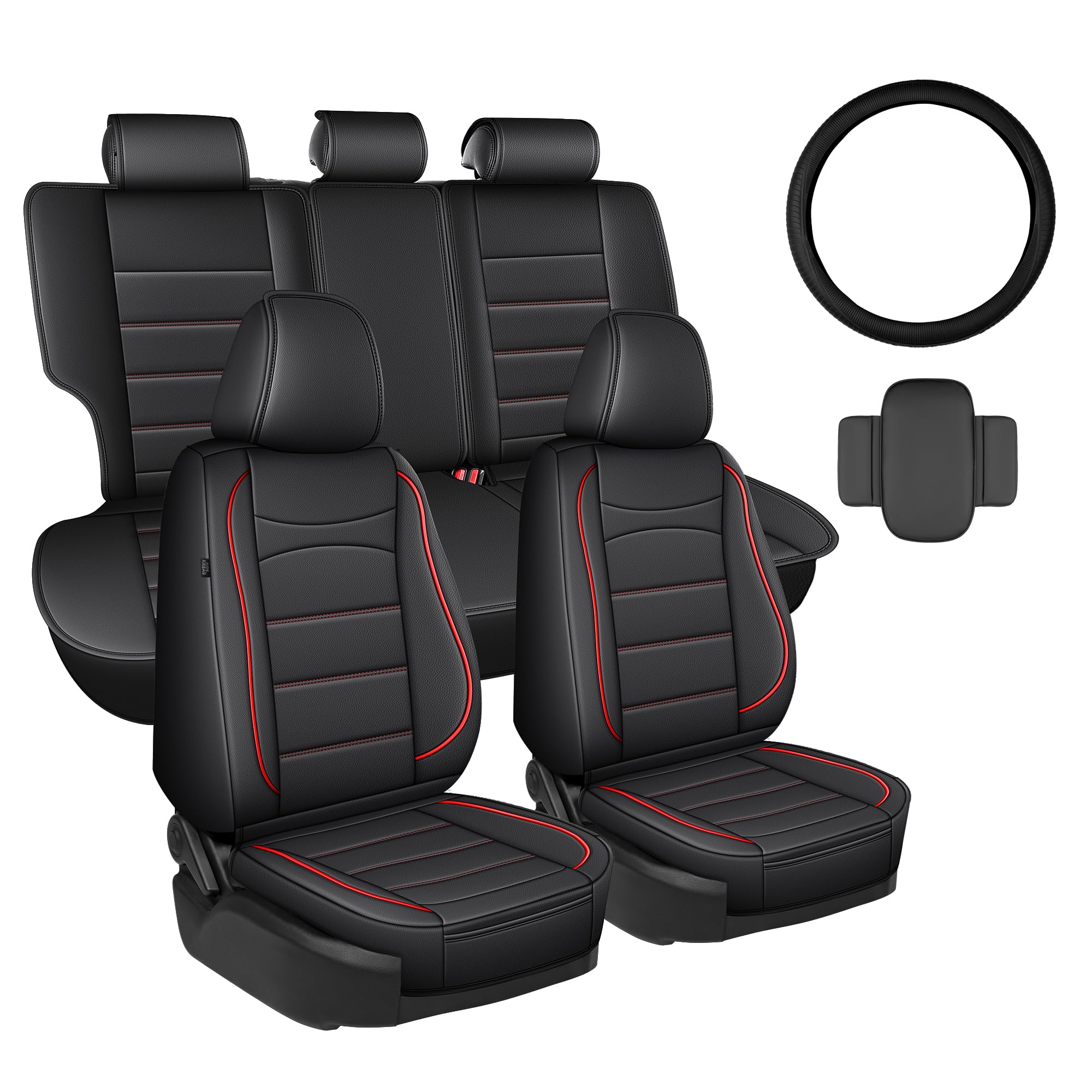 Photo 1 of IKABEVEM Car Seat Covers Premium Faux Leather Custom for Toyota RAV4 2019-2025 LE,XLE,XLE Premium,Limited,Base, All Weather Waterproof, Front & Rear Set, Easy Installation, Non-Slip(Black&Redline)