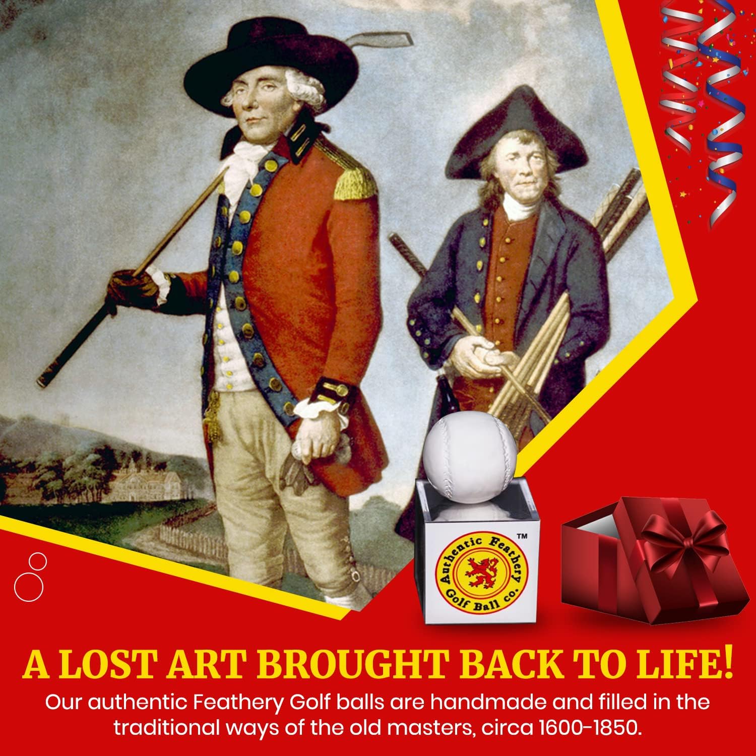 Authentic Lion Feathery Golf Ball - Classic Size - Crystal Clear Acrylic Display Case - Golf Collector's Item