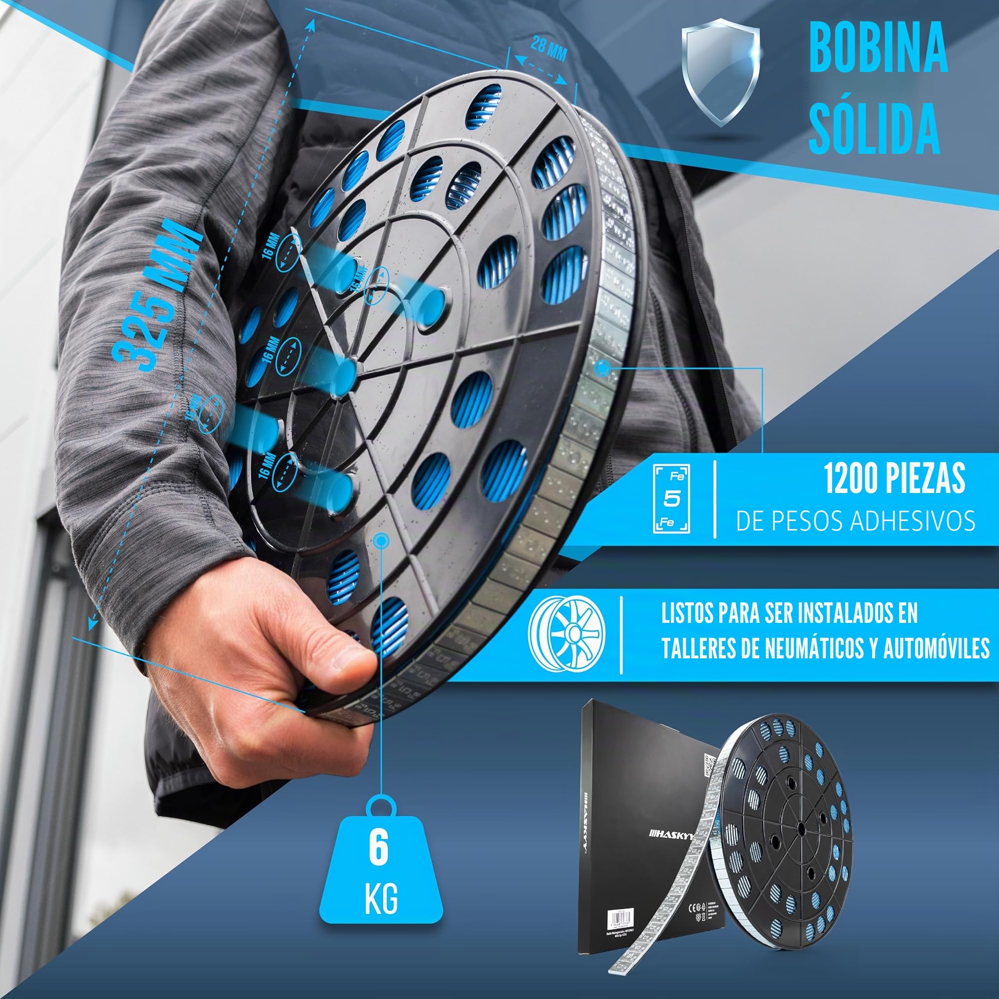 HASKYY 6KG - Rollo de lastre Adhesivo de Zinc, Peso de Acero, Barra Adhesiva con Borde Desmontable, 1200 x 5 g