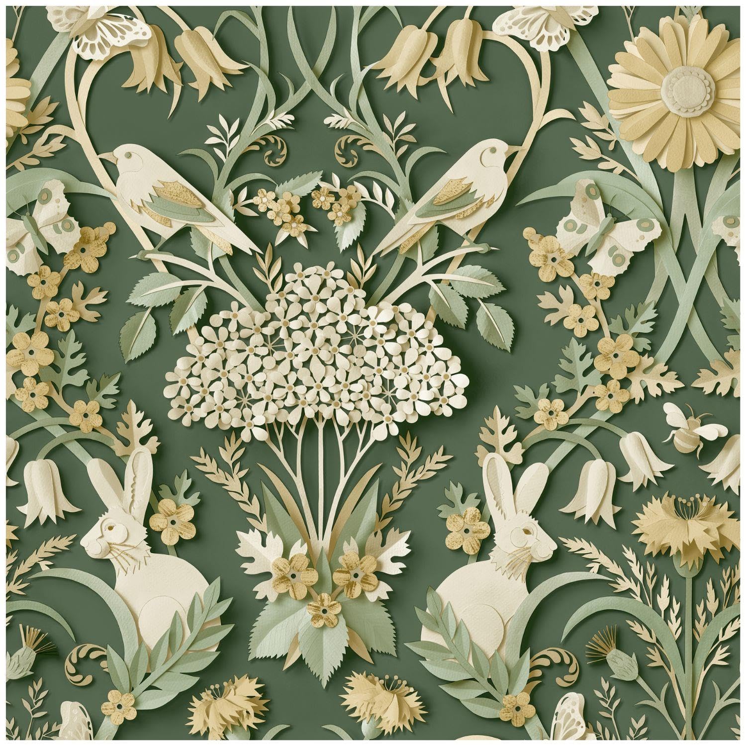 Crown Woodland Floral Animal Print Birds Sage Green Wallpaper M1167 | Australia