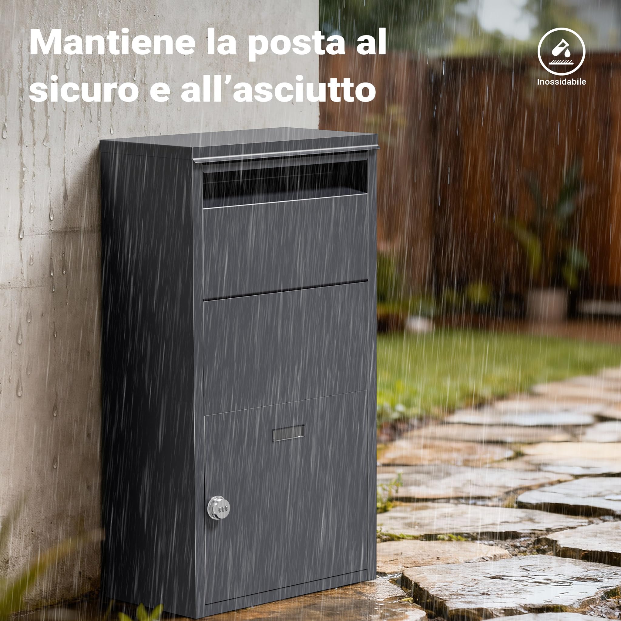 Wiltec Cassetta per pacchi antracite 410 x 220 x 750 mm, Cassetta per pacchi domestica, ricezione pacchi privata adatta per pacchi e pacchetti, Cassetta postale da terra in acciaio