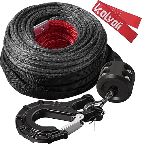 Kolvoii Cuerda sintética para cabrestante, kit de cable de cabrestante de 27 pulgadas x 50 pies, 11000 libras con gancho de acero resistente, funda