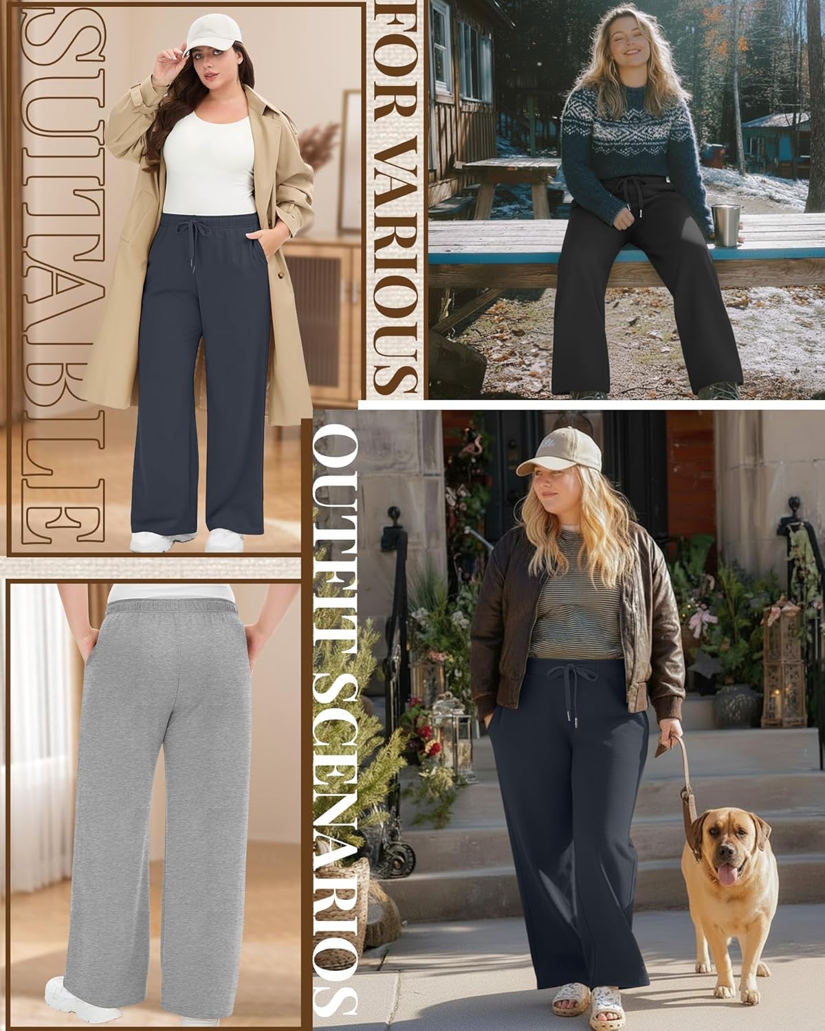 3 Pack Women's Plus Size Wide Leg Sweatpants Drawstring Straight Lounge Pants Elastic Waist with Pockets Jogger - Image 4