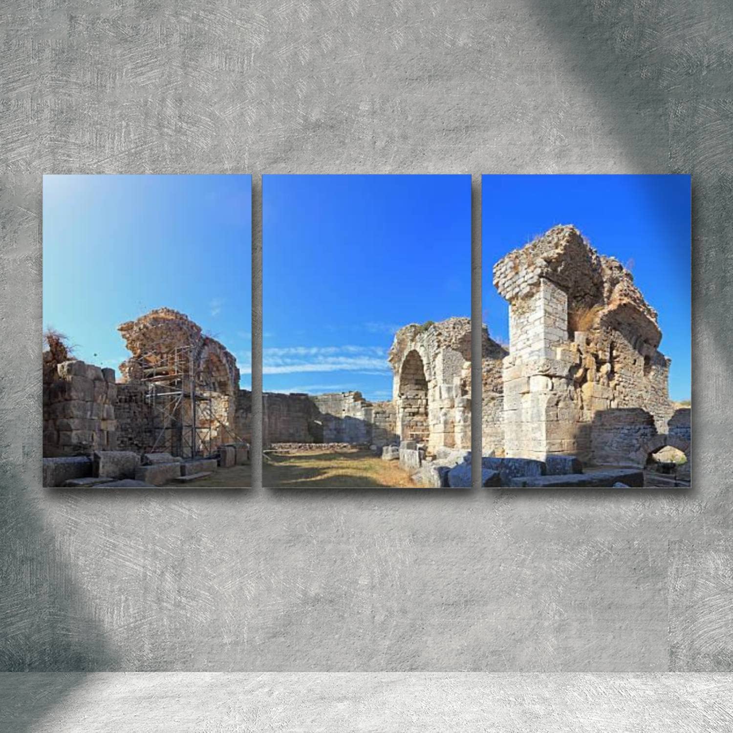 Canvas Wall Art Miletus Northern Agora Panoramic Giclee Prints Artwork Modern Painting Pictures Wall Decor for Home Office Bedroom Ready to Hang (16”x24”x3pcs)