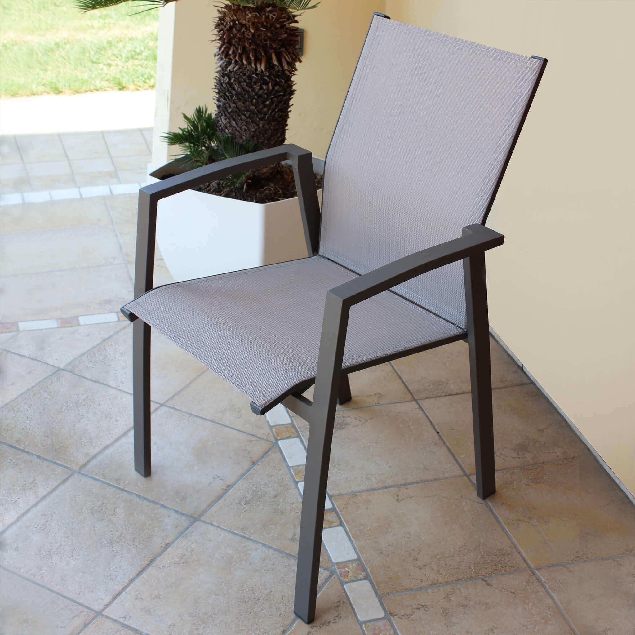 milani home - poltrona da giardino, alluminio e textilene, impilabile, taupe, linea Lotus