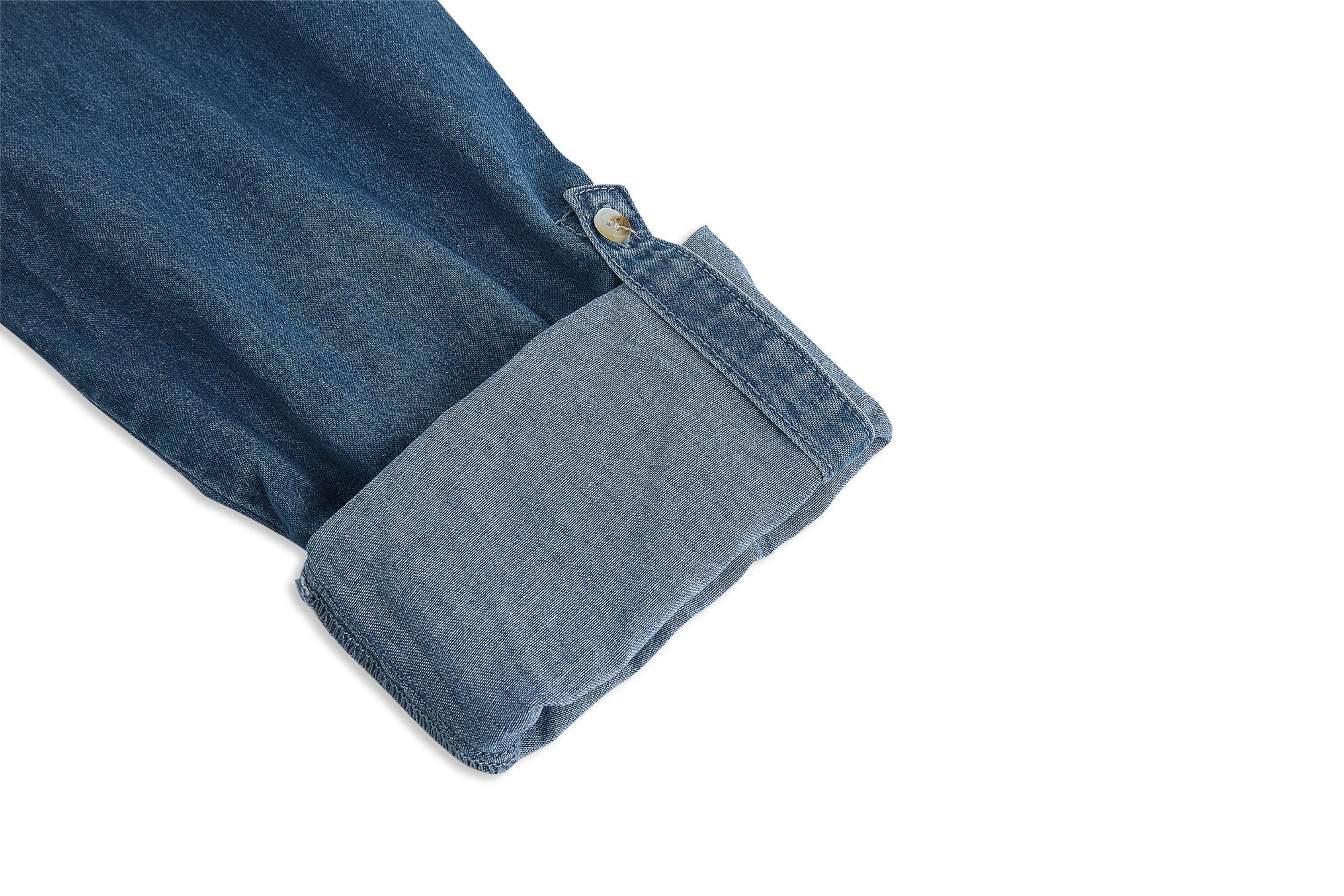 Camicia da donna in jeans a maniche lunghe, morbida, in denim, casual, per primavera, autunno, con tasche sul petto