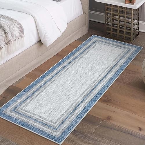 Miniatura 7 de Beeiva Alfombra azul para cocina, 2 x 5, antideslizante, lavable a máquina, no se desprende, ideal para zonas de alto tráfico