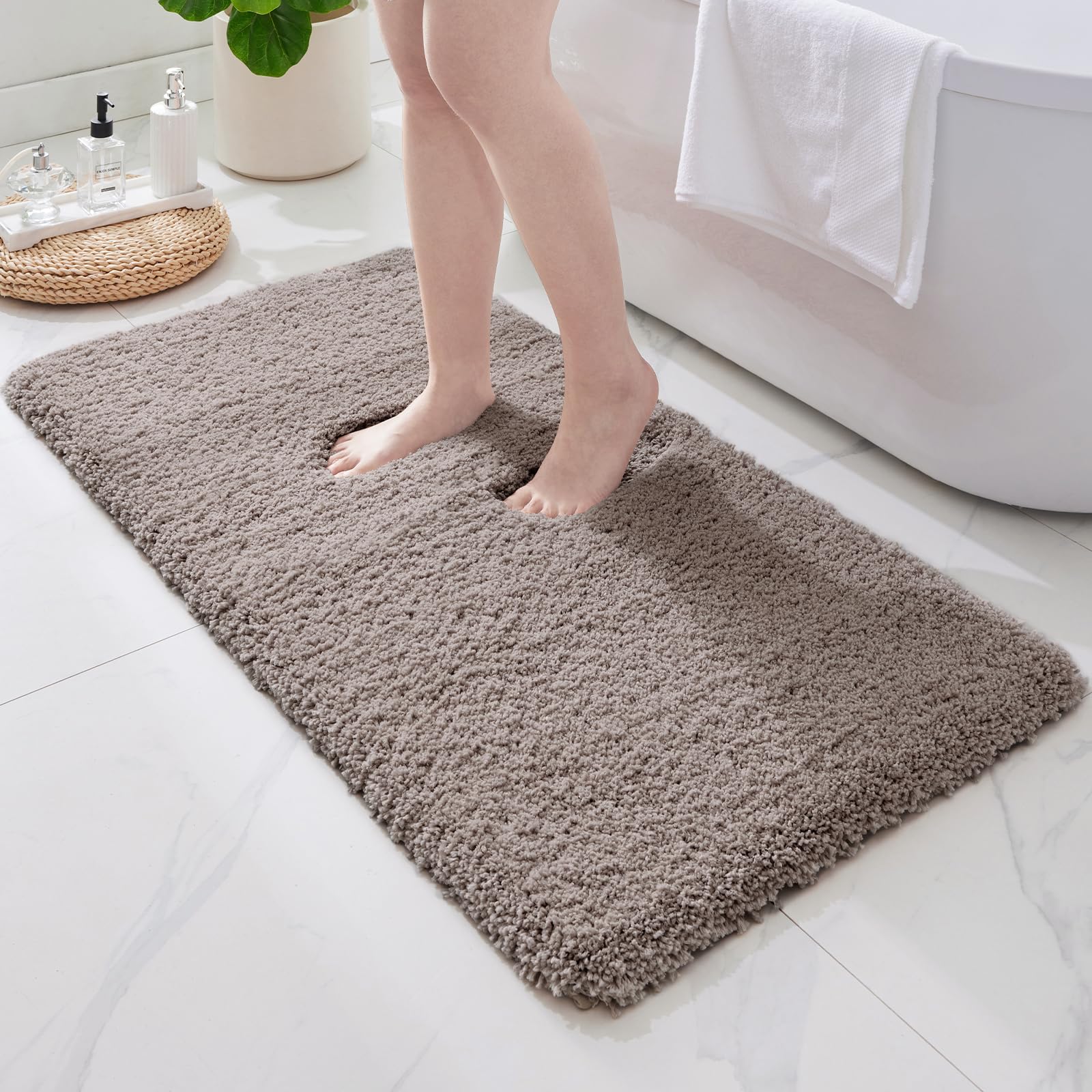 Bathroom Rugs 48" × 24" , Soft Absorbent Microfiber Bath Rugs,Camel Gray