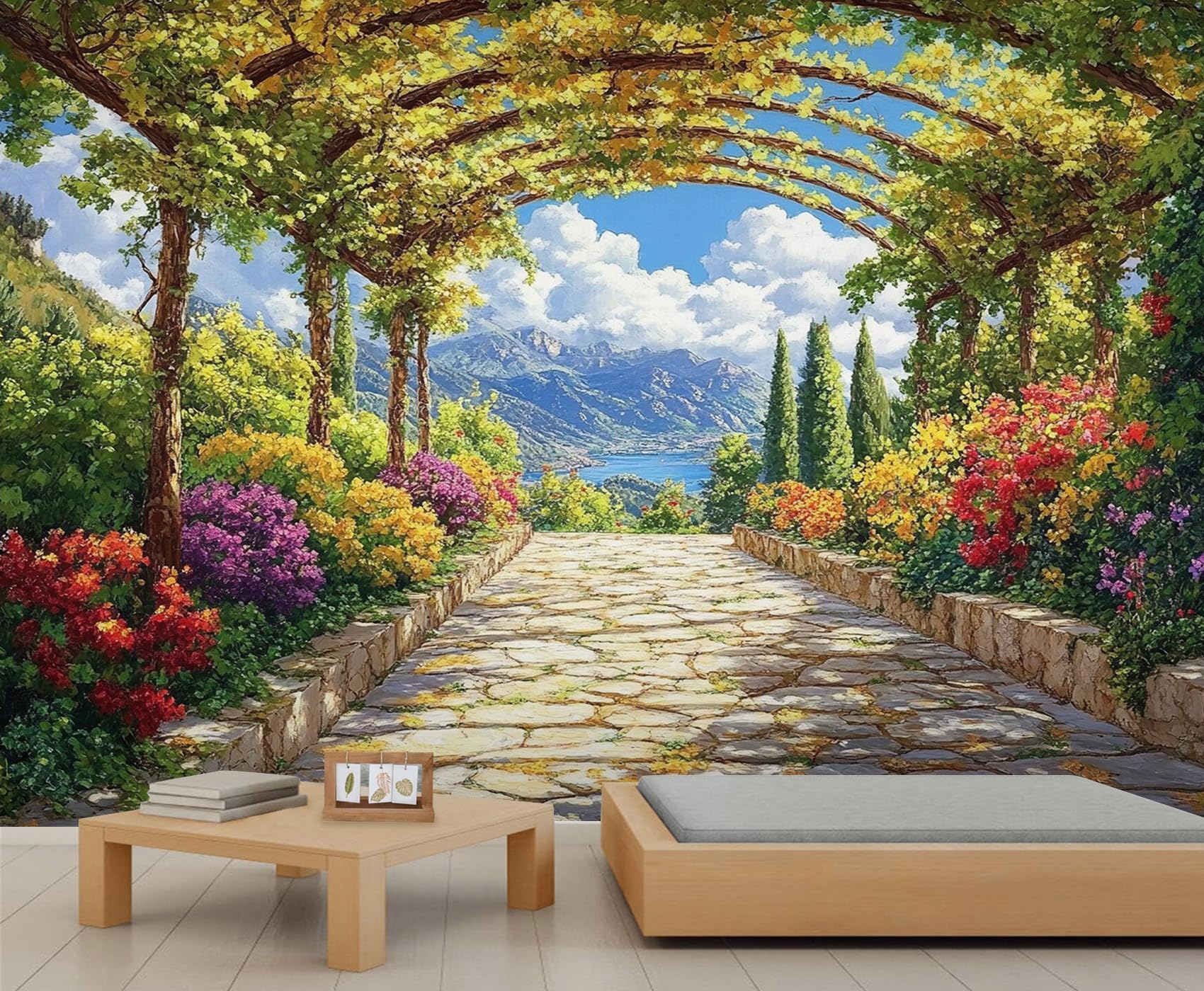 Garden Path Mural Arched Gallery Wallpaper Natural Countryside Wall Mural Commercial Hotel Poster Custom Wallpaper Massive Panoramic Wall Poster (Non-self-Adhesive)