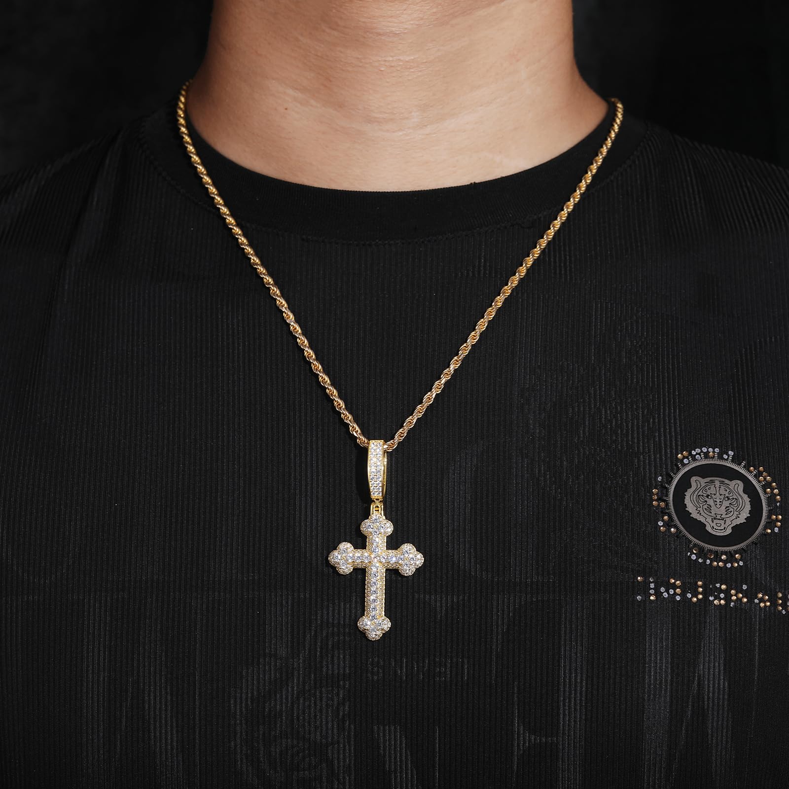 Kreuzkette für Männer 925 Sterling Silber Moissanit/Kubikzirkonia -Anhänger aus 18 Karat Weiß gelb Gold plattiert Hip Hop Cross Chain Geburtstag