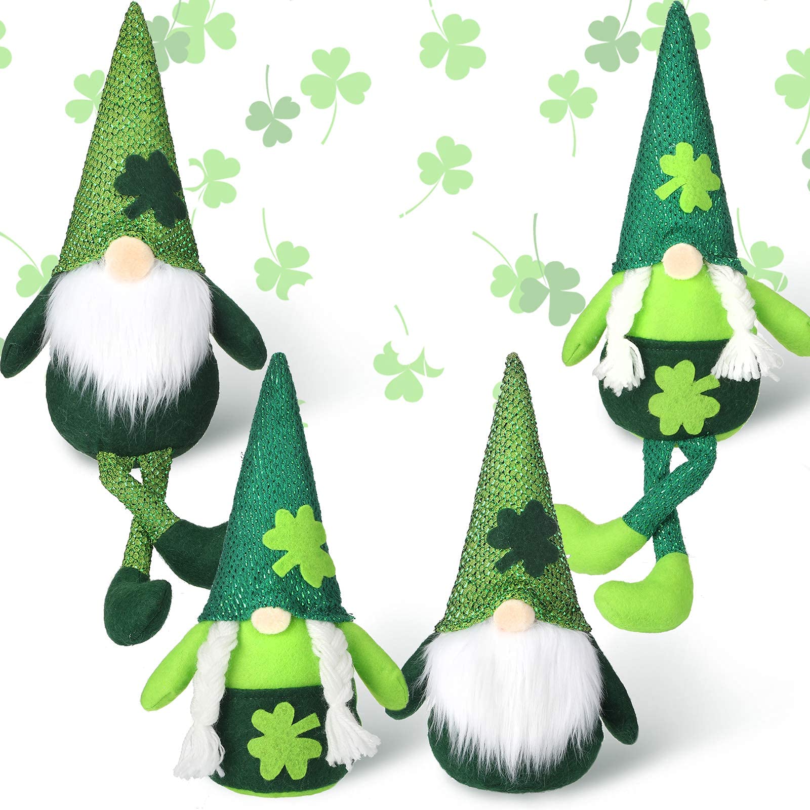 4 Pieces St Patrick's Day Gnome Green Irish Gnome Elf Scandinavian Tomte Leprechaun Handmade Swedish Nisse for St Patrick's Day Home Decorations,Halloween Gnomes Decor,Christmas Elf