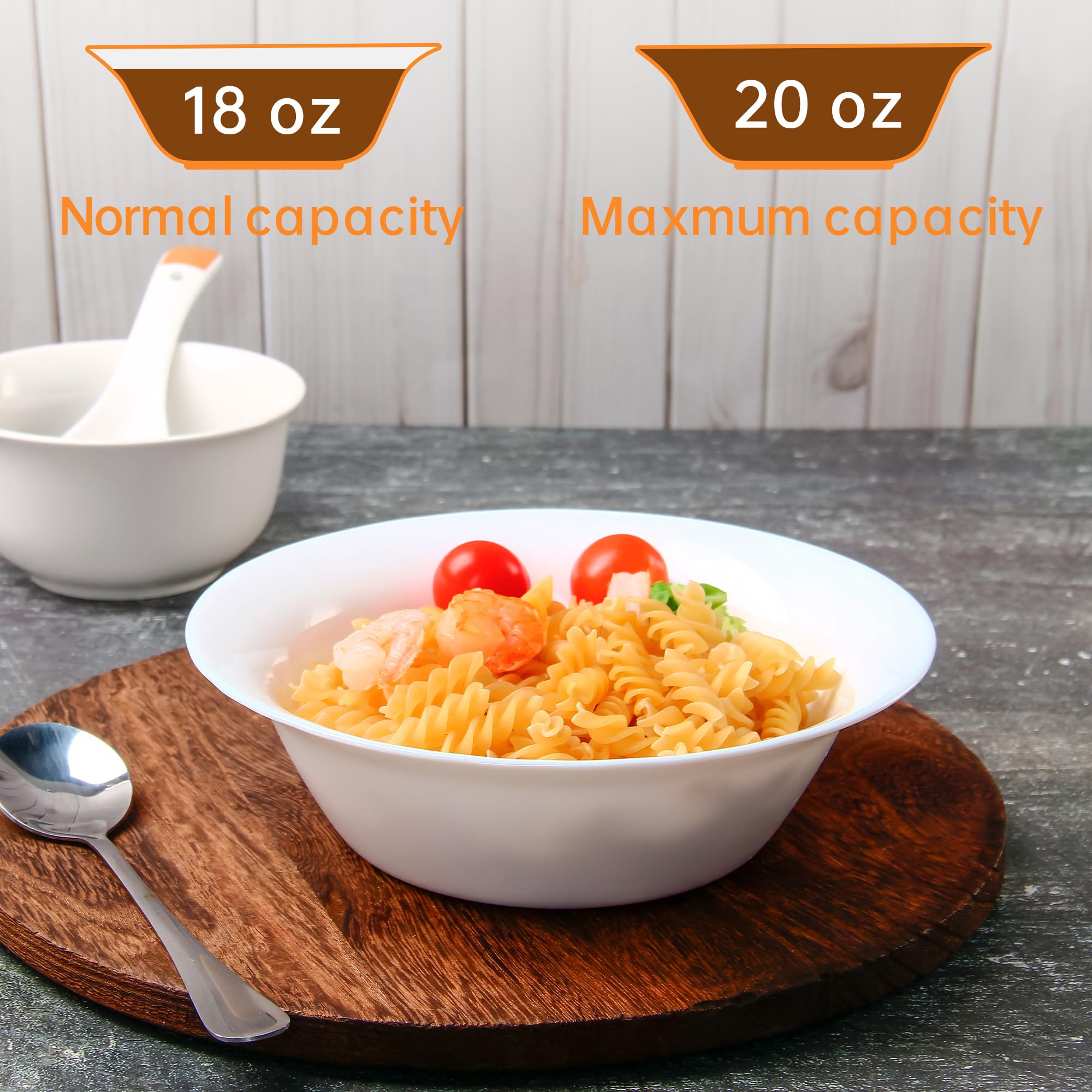 CYUFU Soup Bowls Set of 12, Tempered Glass White Cereal Bowls, 20 OZ Round Dish Set, Microwave & Dishwasher Safe Glass Bowl Set