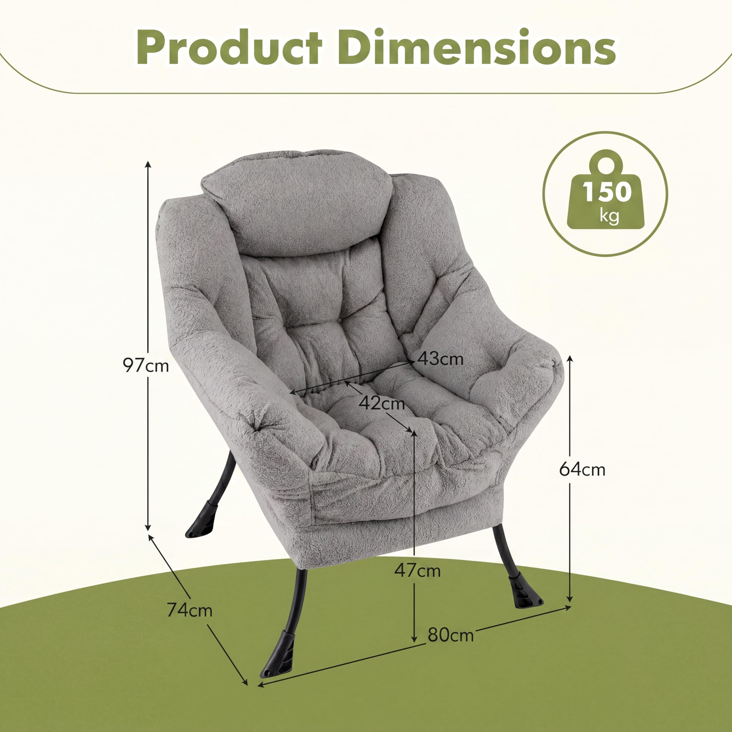 SOARS Poltrona Salotto Relax, Poltroncina da Lettura in Finto Sherpa con Braccioli, Tasca Laterale e Struttura in Metallo, Portata 150 KG, Sedia Imbottita Moderna per Soggiorno, Camera da Letto