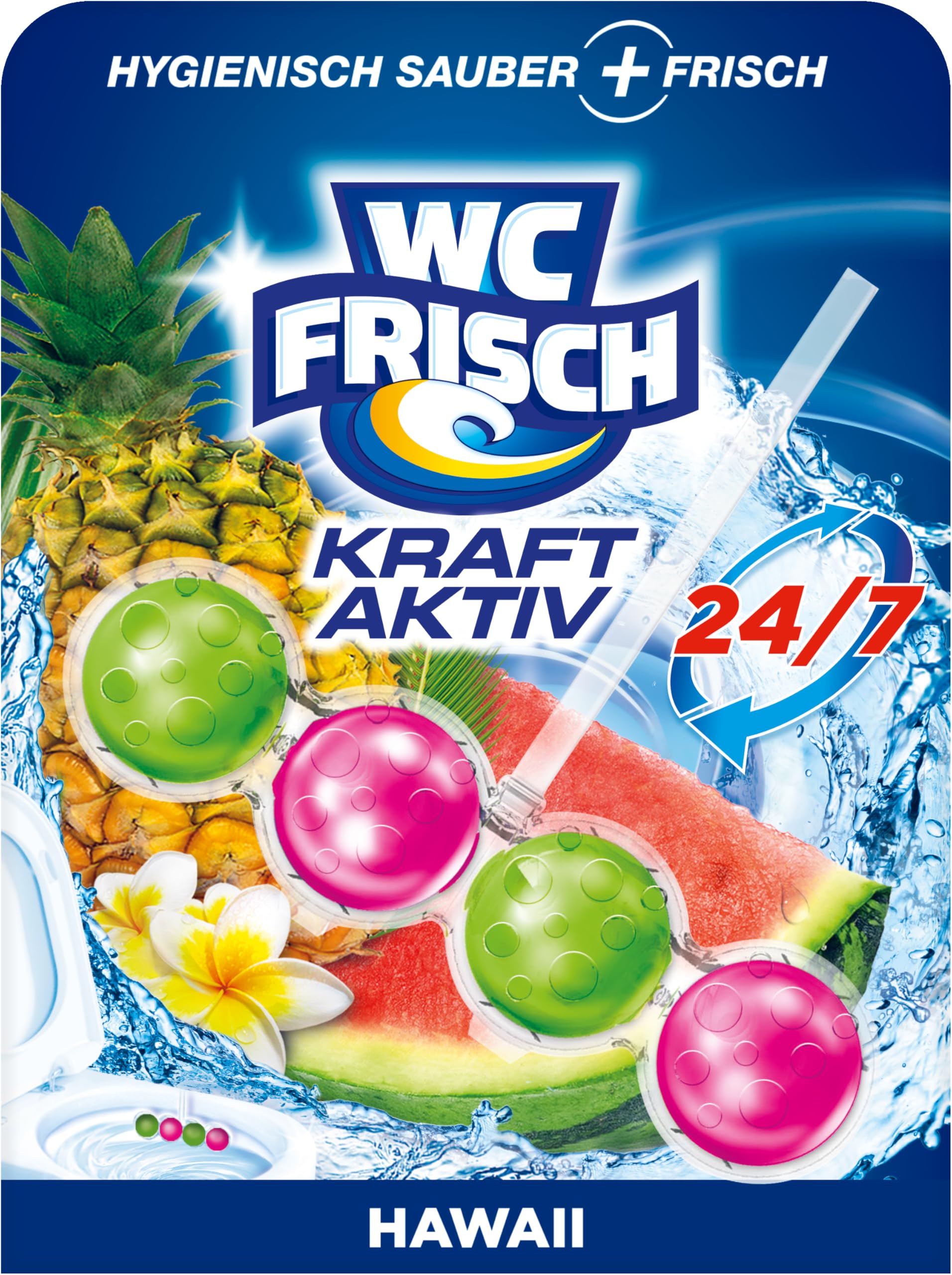 WC FRISCH Kraft Aktiv Duftspüler Hawaii (150 g), WC Reiniger für Reinigung bei jeder Spülung, Duftsteine für langanhaltend frischen Duft, + 50 Prozent Anti-Kalk Effekt*