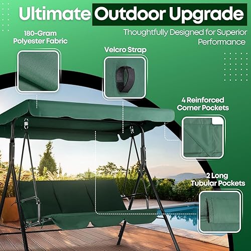 Miniatura 5 de Flexzion Cubierta de toldo con columpio (verde) de 66 x 45 pulgadas, repuesto superior de poliéster de lujo con bloqueo UV, decoración impermeable