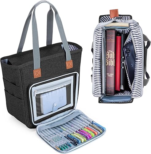 Miniatura 2 de LUXJA Bolsa de la Biblia con múltiples bolsillos para artículos de estudio bíblico, estuche de la Biblia para mujer, color negro