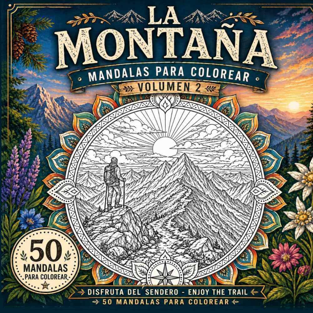 LA MONTAÑA - Mandalas para colorear volumen 2: 50 Nuevos Mandalas Escénicos de Paisajes y Naturaleza. Libro de Colorear para Adultos de Nivel Avanzado. La aventura continúa con La 365 Trail.