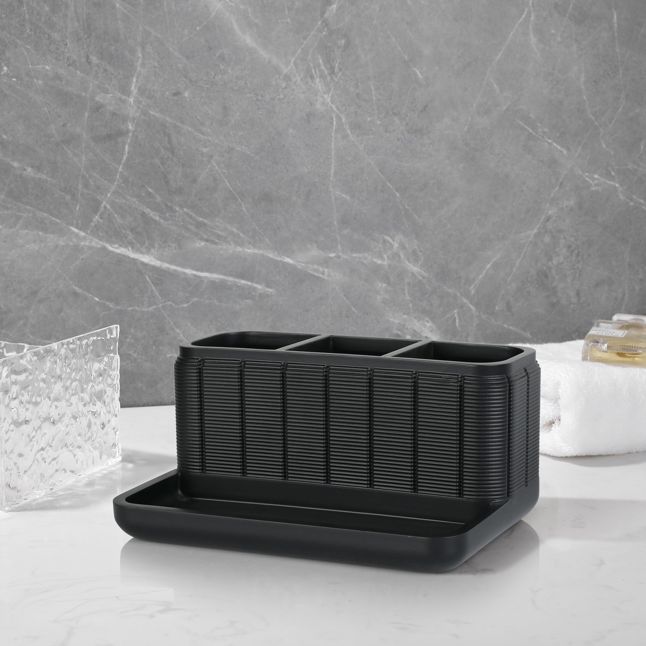 Indecor Home Luxurious Bathroom Vanity Organizer – Premium 3-Compartment Storage for Makeup, Toothbrushes, Skincare & Essentials – Durable, Water-Resistant & Stylish