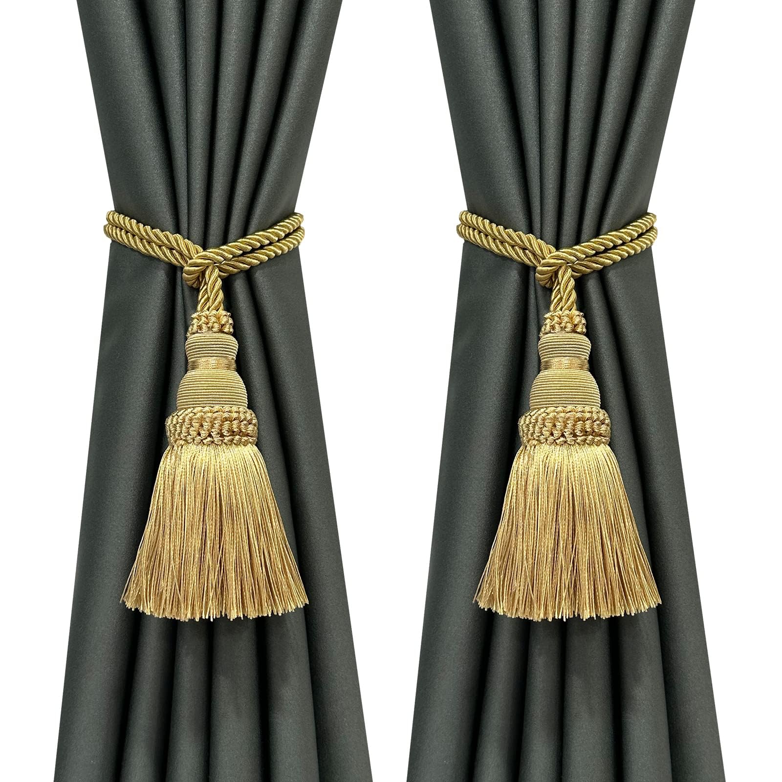 Fenghuangwu 2 Pack Curtain Tie Backs Rope Tassels for Curtains Drape tiebacks Handmade Outdoor Home and Outdoor Decorative (Gold -2 Pack)