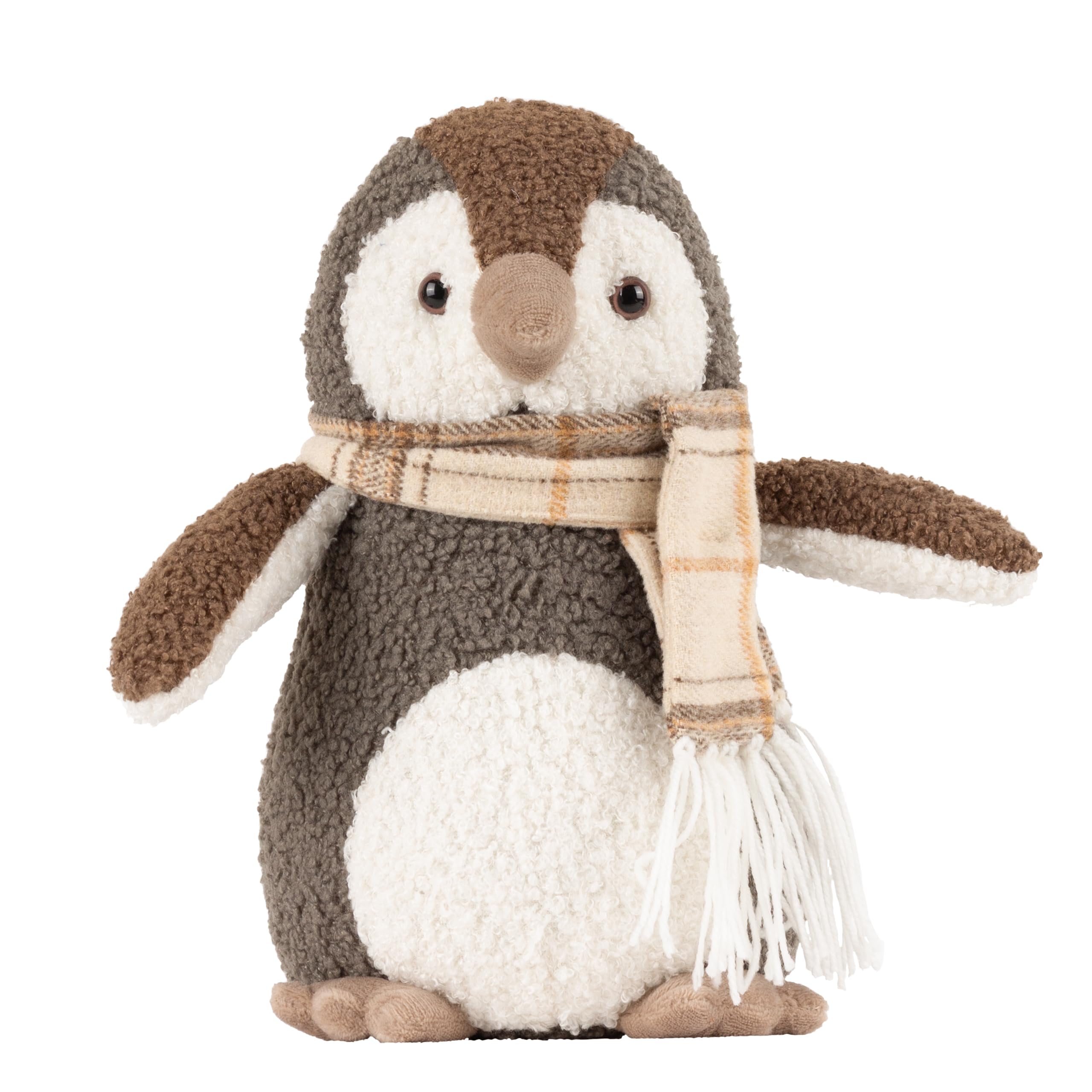 Paoletti Warm Grey Boucle Penguin Doorstop – Heavyweight, Sand Filled, Decorative Animal Door Stopper, Polyester, 17 X 18 X 30 Cm