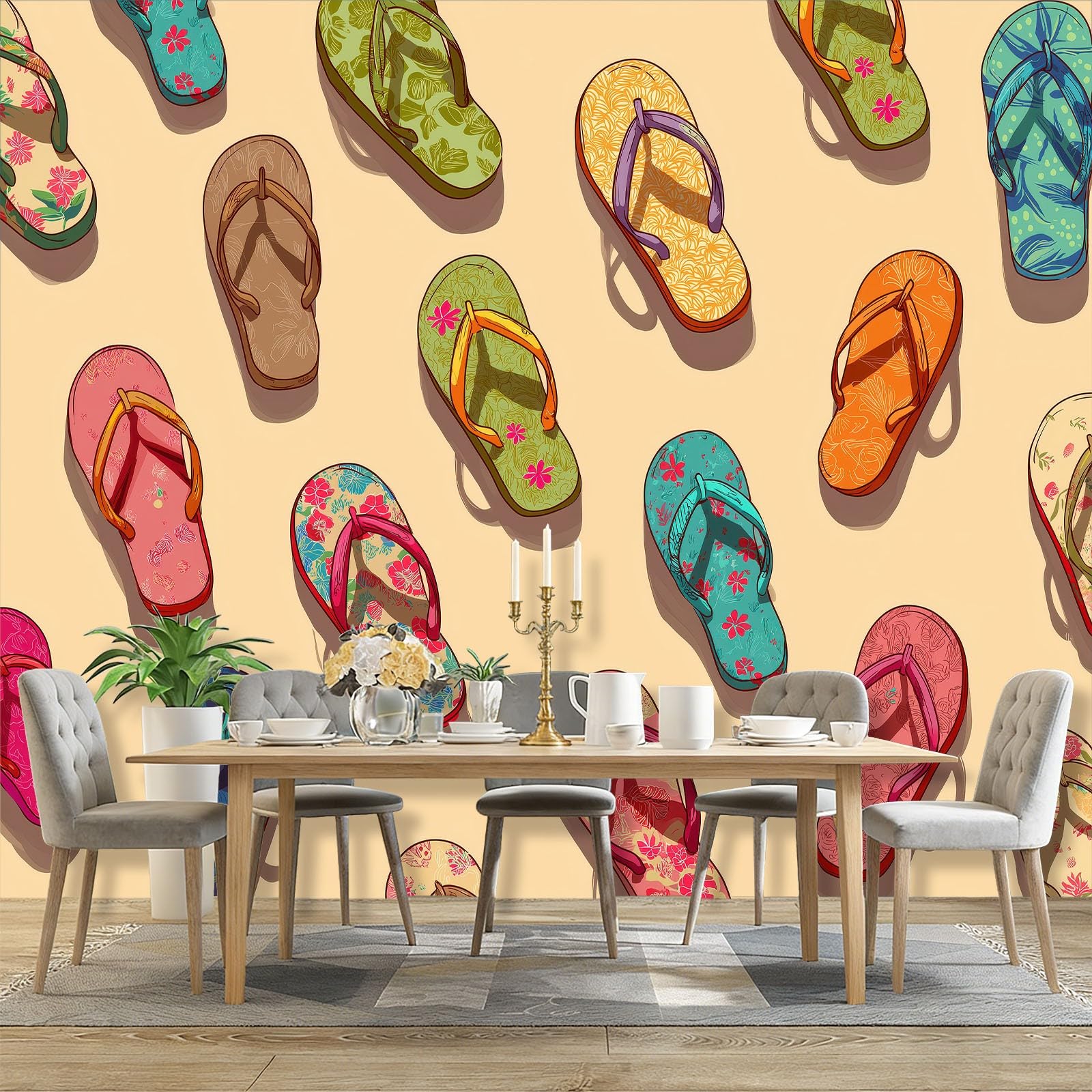 Tapeta z włókniny kapcie kreskówki modne kapcie kolorowe panoramiczne tapety gobelin plakat ścienny obraz do salonu dekoracja ścienna do sypialni, 400 x 280 cm