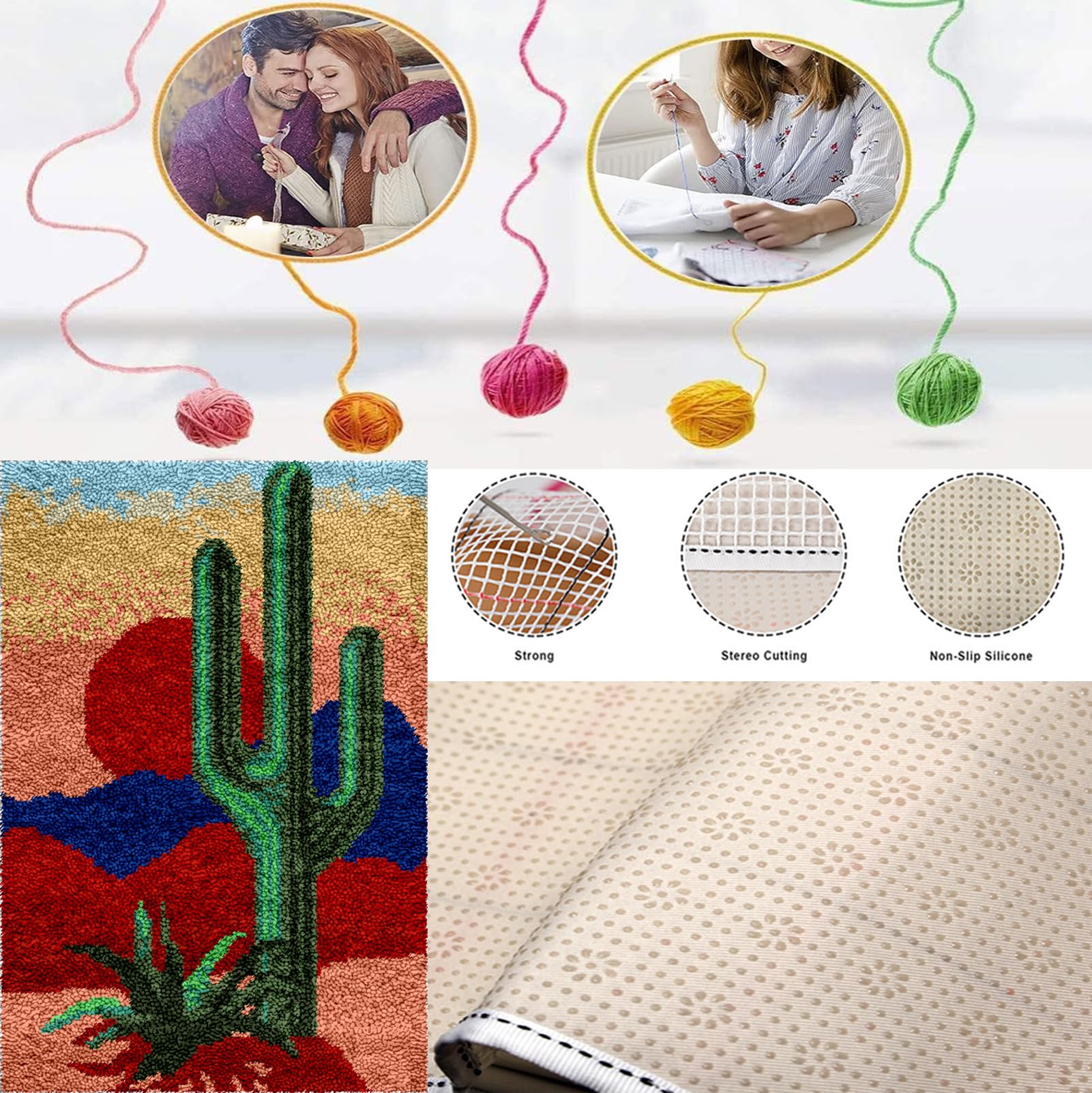 Kit DIY Tapis Au Crochet à Points Noués - Toile Pré-imprimée 43x43cm - Avec Crochet Et Fil - Pour Débutants