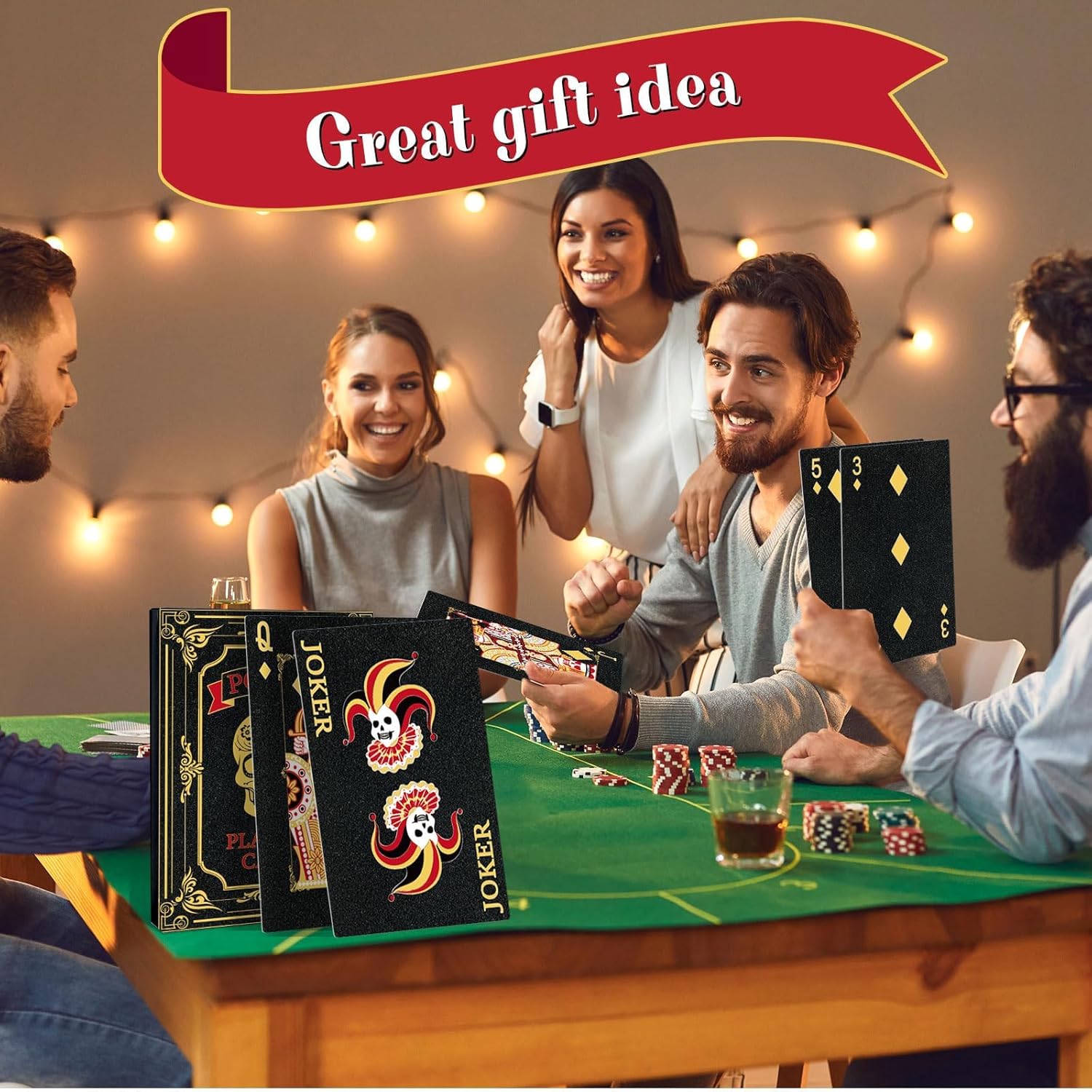 Jumbo Black Playing Cards Giant Deck Poker 5 x 7 Inch Super Big Game Card Set 54 Oversized Bridge Playing Cards with Box Huge Poker for Casino Party Decor Magic Party Family Game Nights Fun Supplies
