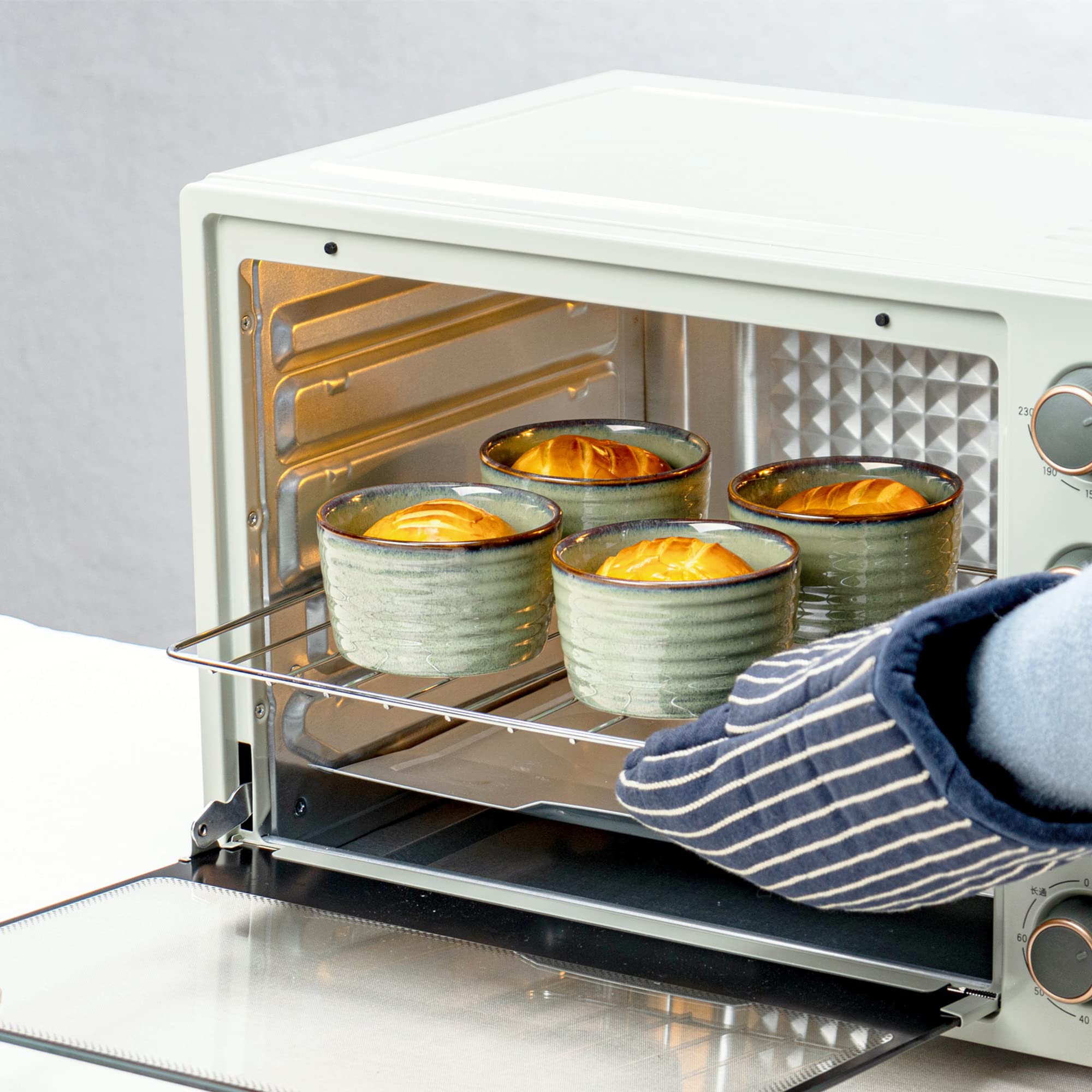 Pirottini Ceramica per Soufflé, Pirottini da Soufflé in Porcellana 8 x 240ml per Muffin, Cupcake e Budini - Glassa di Reazione, Verde