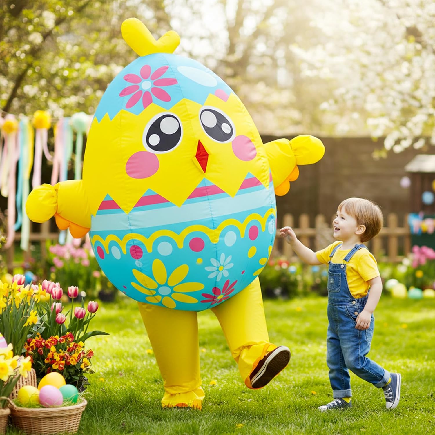 Inflatable Chicken Costume, Easter Inflatable Costume for Adult, Funny Easter Eggs Blow Up Chicken Costumes for Halloween