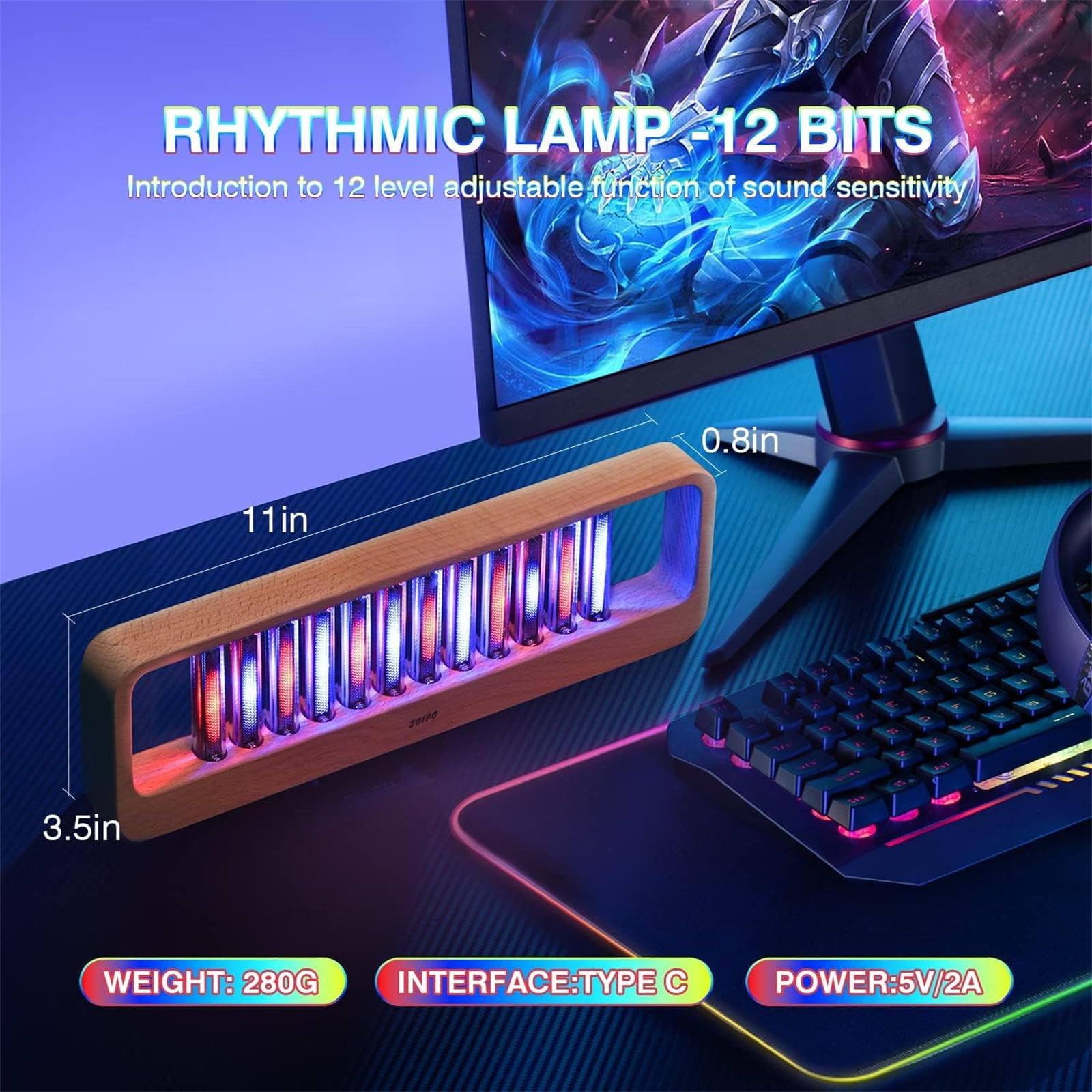 Luce ritmica musicale, display analizzatore di spettro audio, 240 LED a colori, luminosità regolabile, per studio, sala giochi