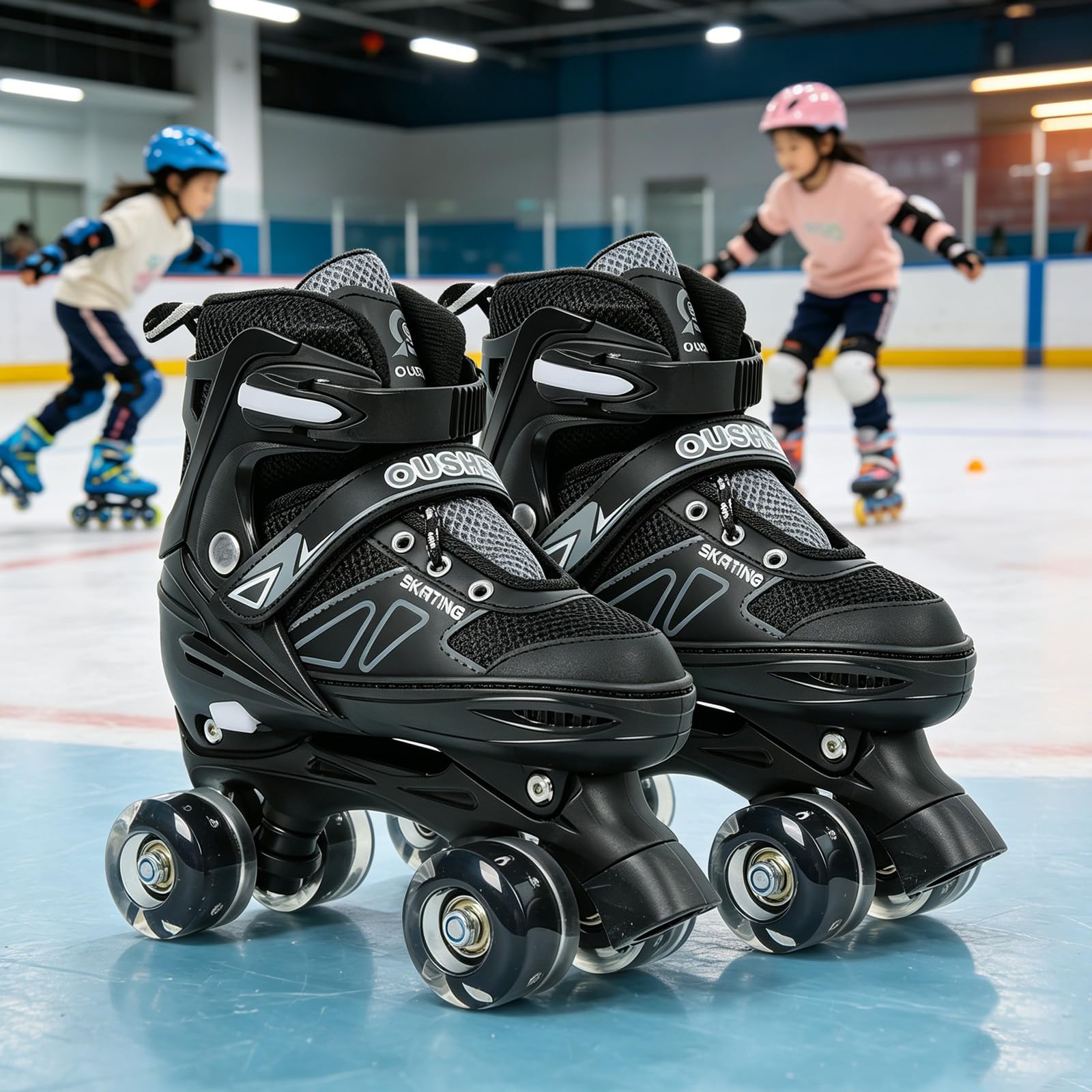 OHMG Pattini a rotelle regolabili per bambini, con 8 ruote di luce, 4 misure regolabili, miglior regalo per principianti, sport, ragazze e ragazzi, regalo di compleanno Natale, 3 - 8 anni