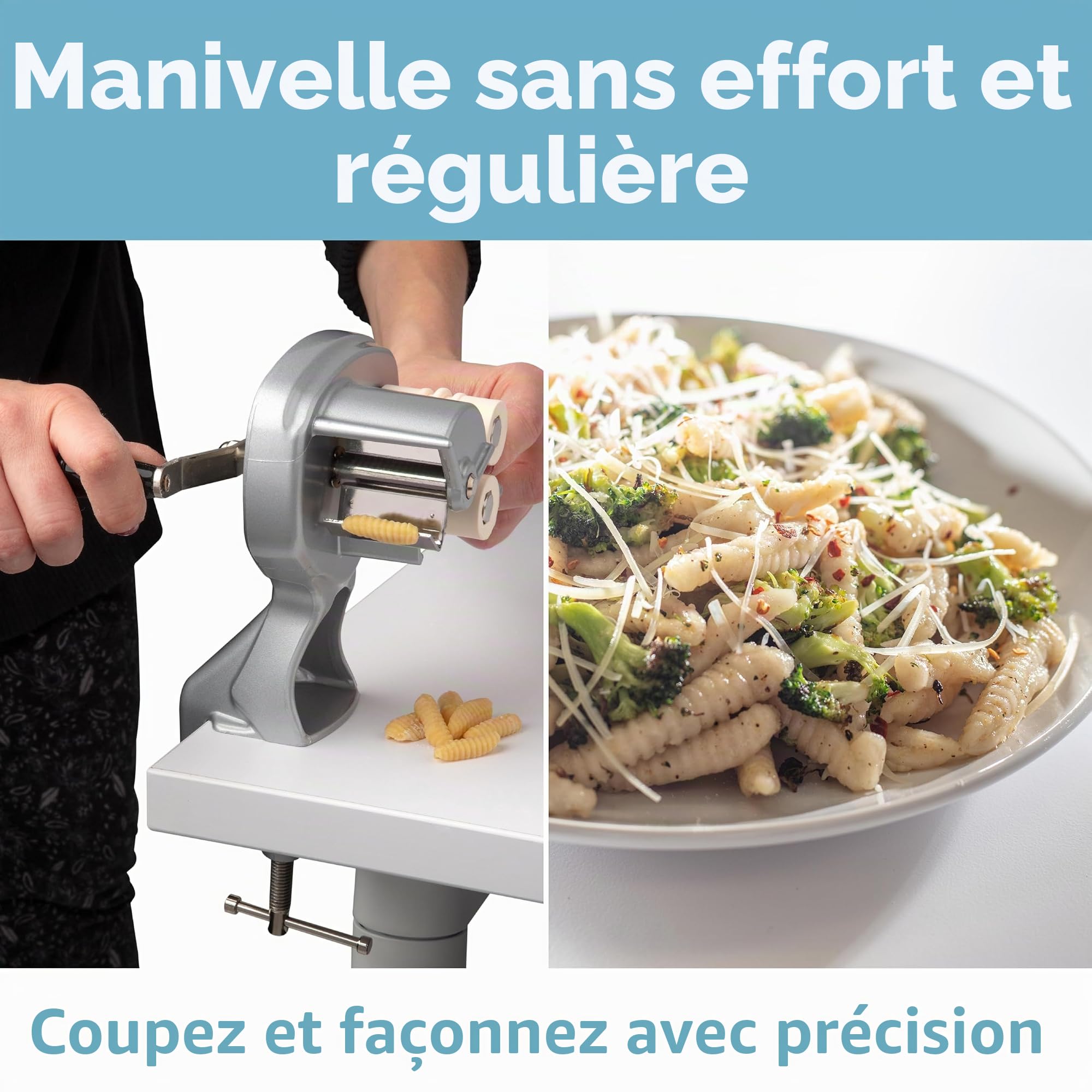 Machine à cavatelli avec rouleaux faciles à nettoyer - Pour des gnocchis, des pâtes et plus encore - Recettes incluses