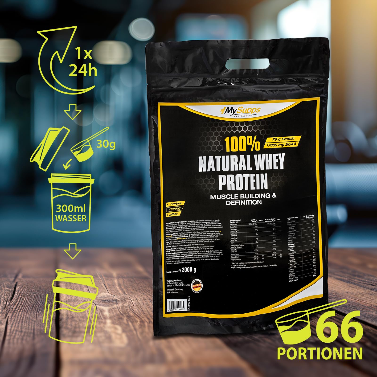My Supps 100% Natural Whey Neutral 2.000 g Proteinpulver ohne Süßstoffe