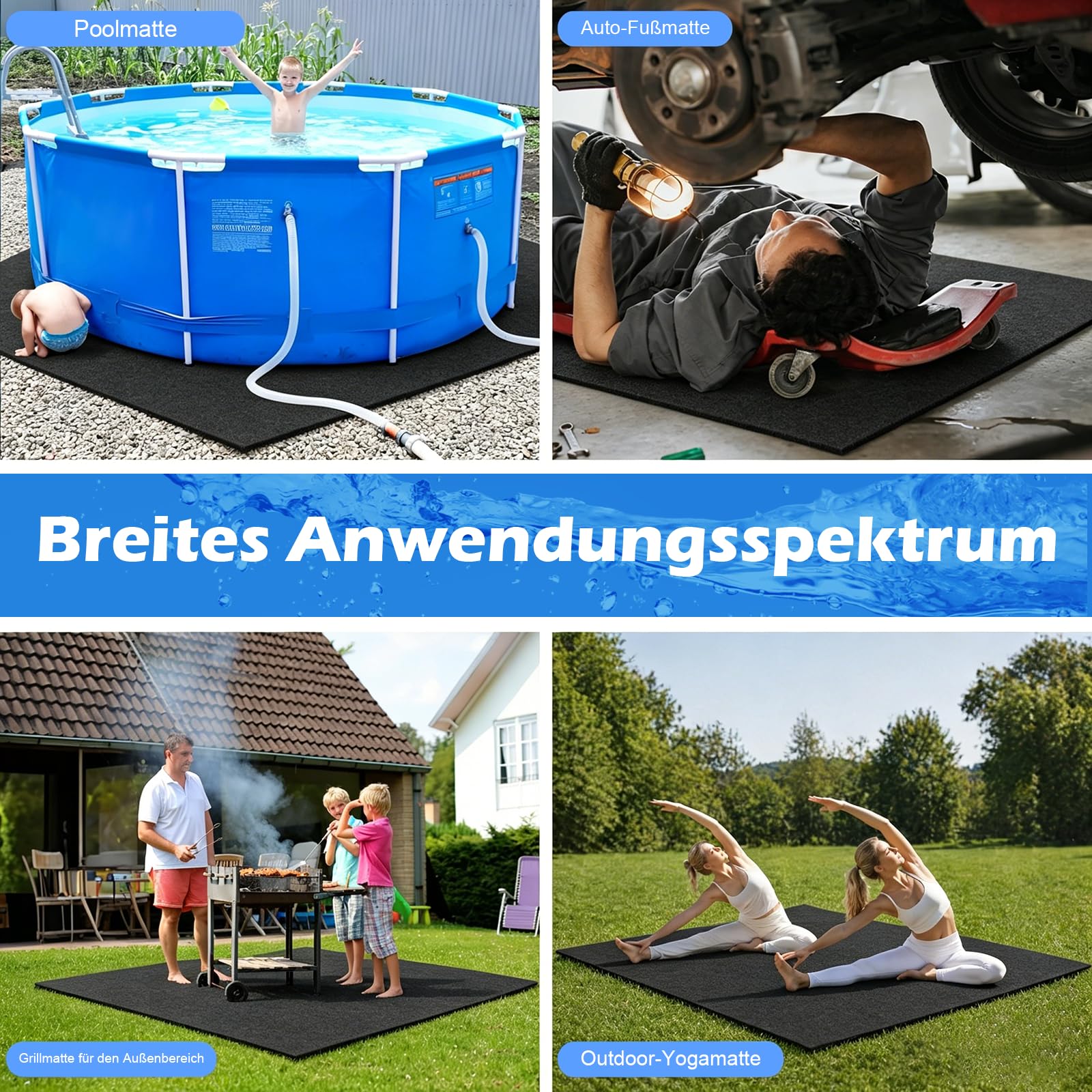 Lona de suelo para piscinas, cubierta de suelo para piscina, 400 cm cuadrada, alfombrilla de piscina plegable, resistente a los rayos UV y resistente al desgarro, lona protectora para el suelo