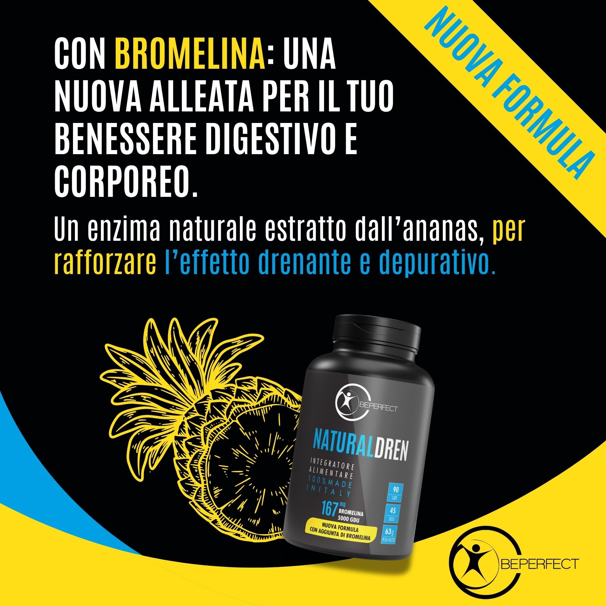 BePerfect Drenante Forte Donna Anticellulite e Diuretico [SCELTO DAI VIP] Capsule ad Alto Dosaggio x Pancia, Gambe, Braccia e Fianchi