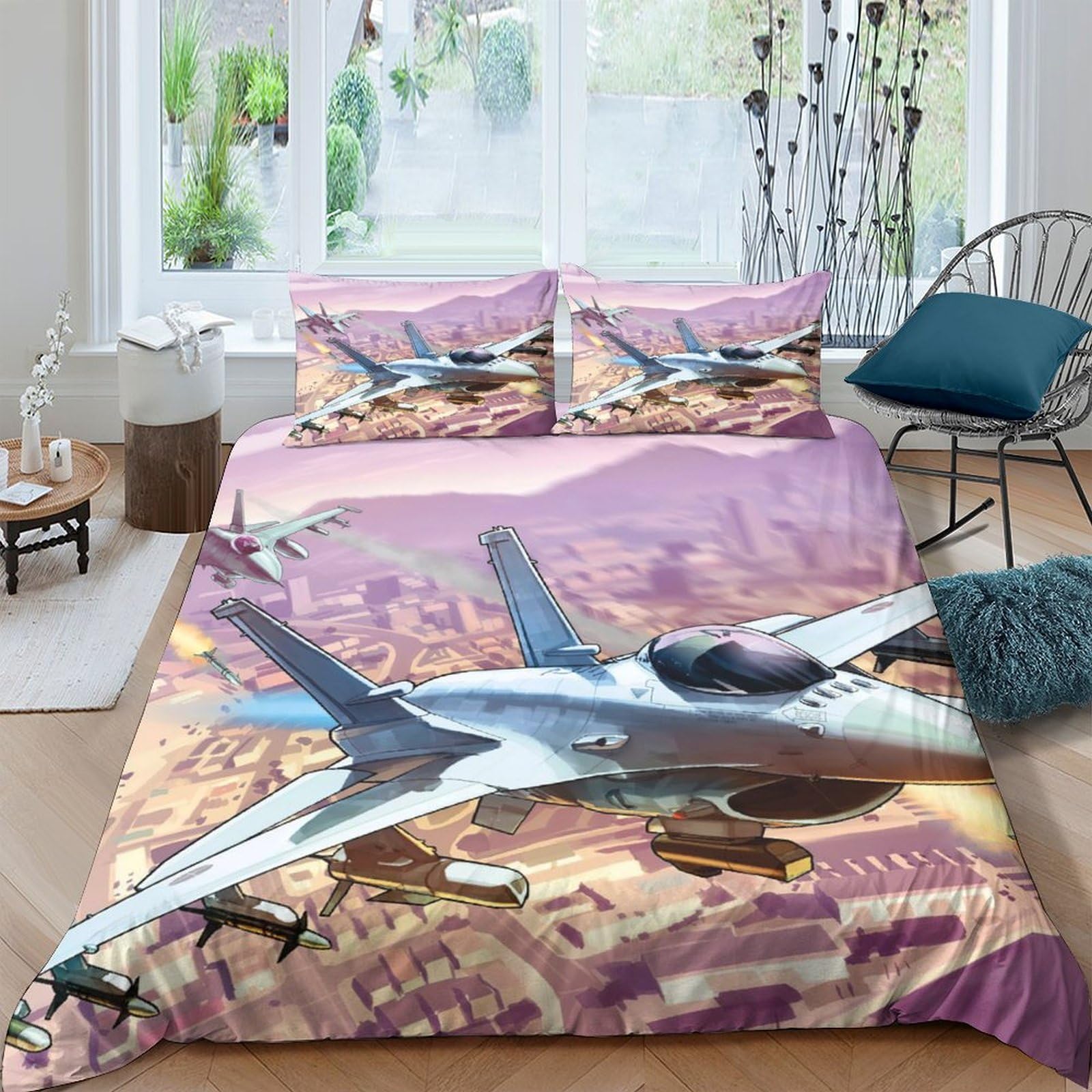 Ctjqhvkz Style-9 3D Printed Fighter Jet Fitted Sheet Microfiber Soft Breathable Airplane Bed Cover For Bedroom Dorm Mattress Decor Single（135X200cm）